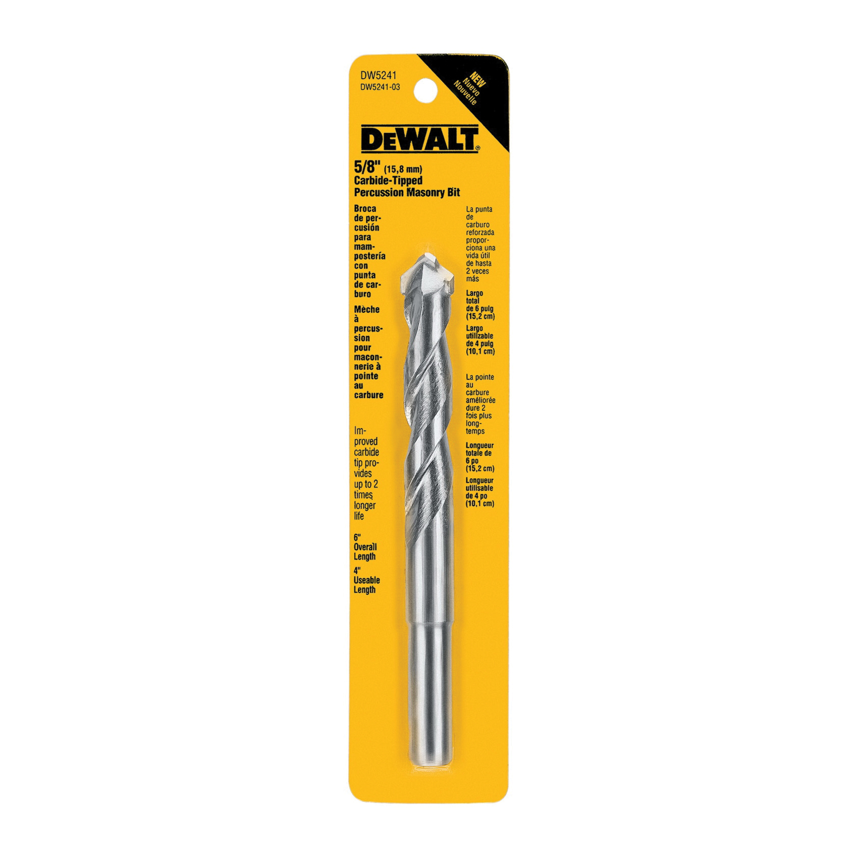 Black+Decker® DW5241 2-Cutter Premium Percussion Masonry Drill Bit, 5/8 in Drill Bit, 5/8 in Round with 3-Flat Shank, 4 in D Cutting, Carbide Cutting Edge, 6 in OAL