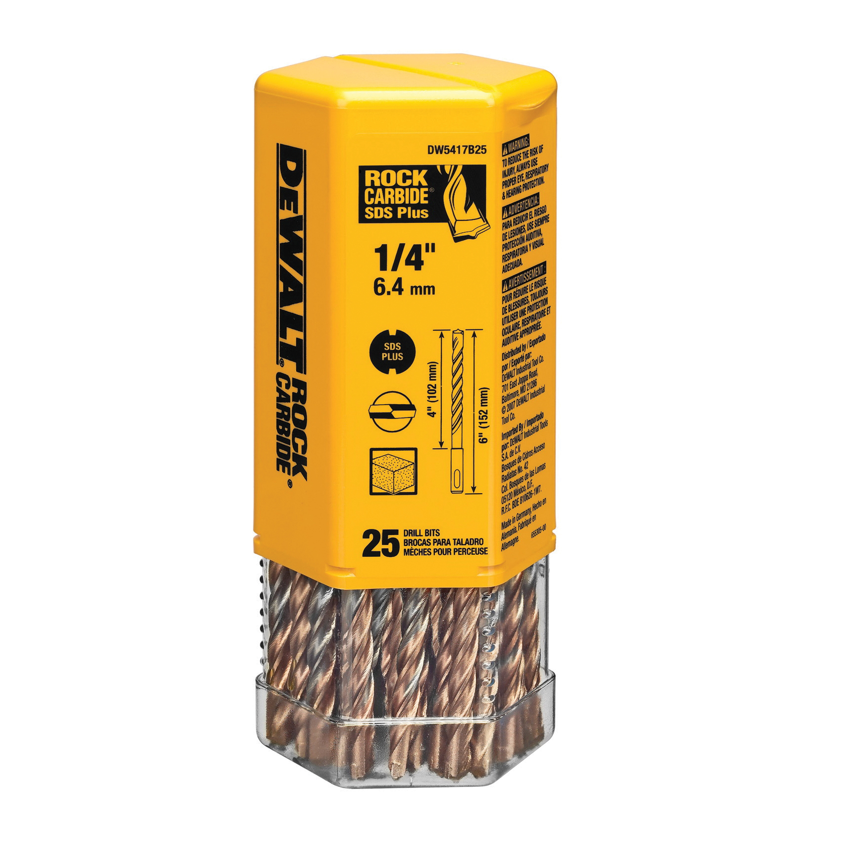 Black+Decker® Guaranteed Tough® DW5416B25 2-Cutter Masonry Drill Bit, 1/4 in Drill Bit, Round Cutting, 25/64 in SDS-Plus® Shank, 2 in D Cutting, Carbide Cutting Edge, 4 in OAL