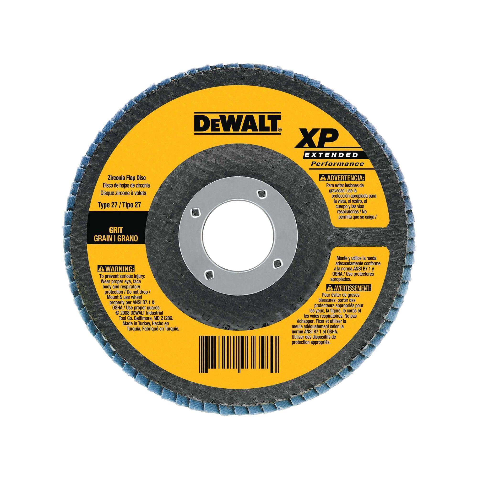 DeWALT® High Performance™ DW8312 Contaminant-Free Flap Disc, 4-1/2 in Dia Disc, 60 Grit, Medium Grade, Zirconia Alumina Abrasive, Type 29 Disc