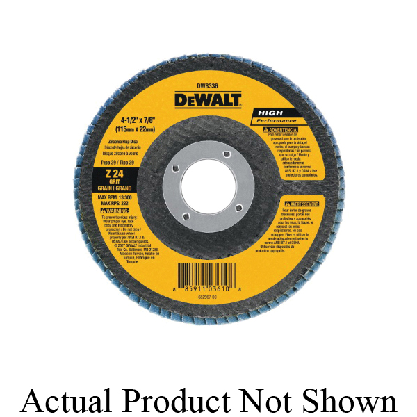 DeWALT® High Performance™ DW8314 Contaminant-Free Flap Disc, 4-1/2 in Dia Disc, 120 Grit, Fine Grade, Zirconia Alumina Abrasive, Type 29 Disc