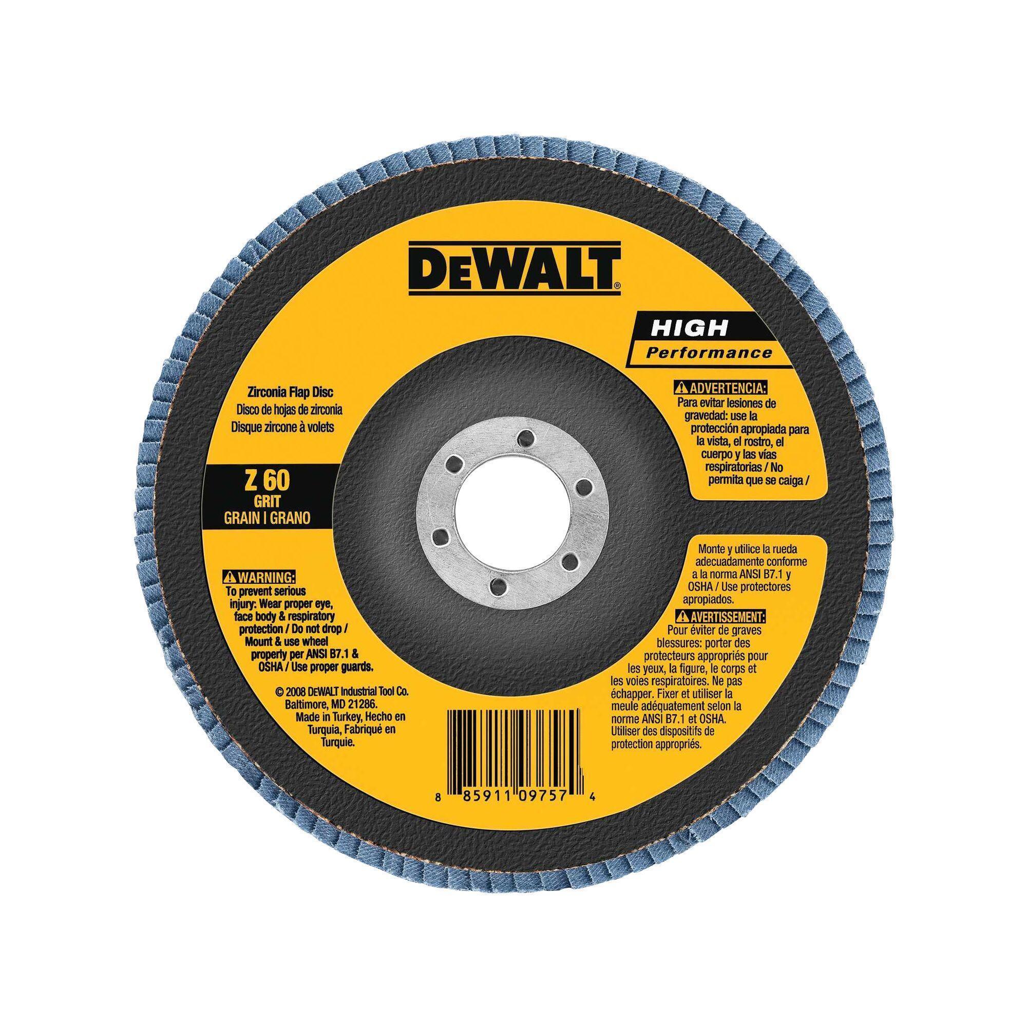 DeWALT® High Performance™ DW8315 Contaminant-Free Flap Disc, 5 in Dia Disc, 7/8 in Center Hole, 36 Grit, Coarse Grade, Zirconia Alumina Abrasive, Type 29 Disc