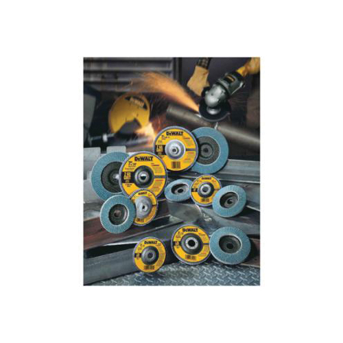 DeWALT® HP™ DW8350 Contaminant-Free High Performance Coated Abrasive Flap Disc, 4-1/2 in Dia, 7/8 in Center Hole, 24 Grit, Extra Coarse Grade, Zirconia Alumina Abrasive, Type 27 Disc