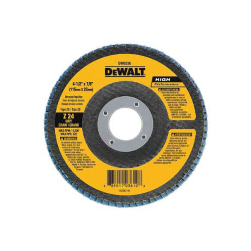 DeWALT® HP™ DW8335 Contaminant-Free High Performance Coated Abrasive Flap Disc, 5 in Dia, 120 Grit, Fine Grade, Zirconia Alumina Abrasive, Type 29 Disc