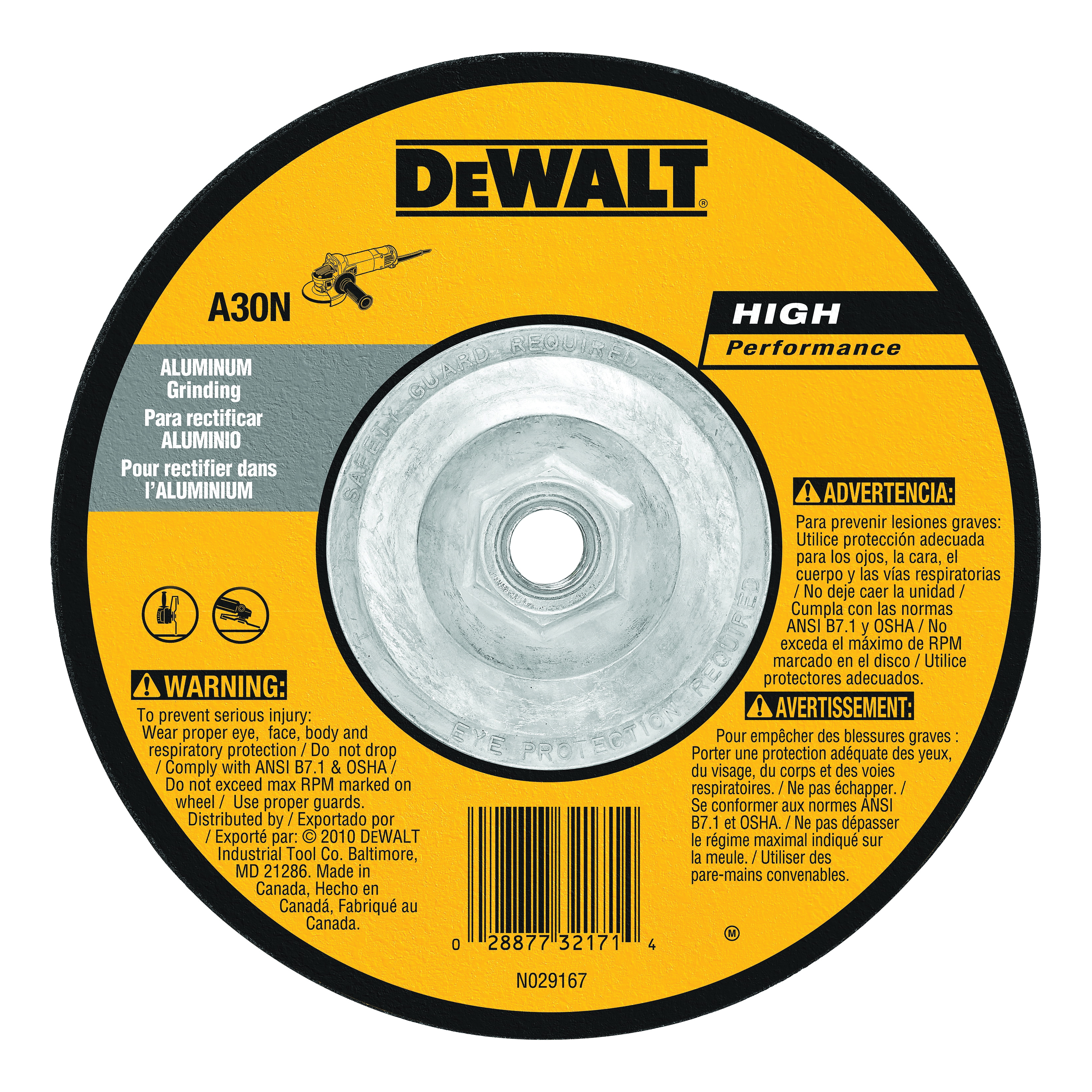 DeWALT® High Performance™ DW8406 Depressed Center Wheel, 5 in Dia x 1/4 in THK, A30N Grit, Aluminum Oxide Abrasive