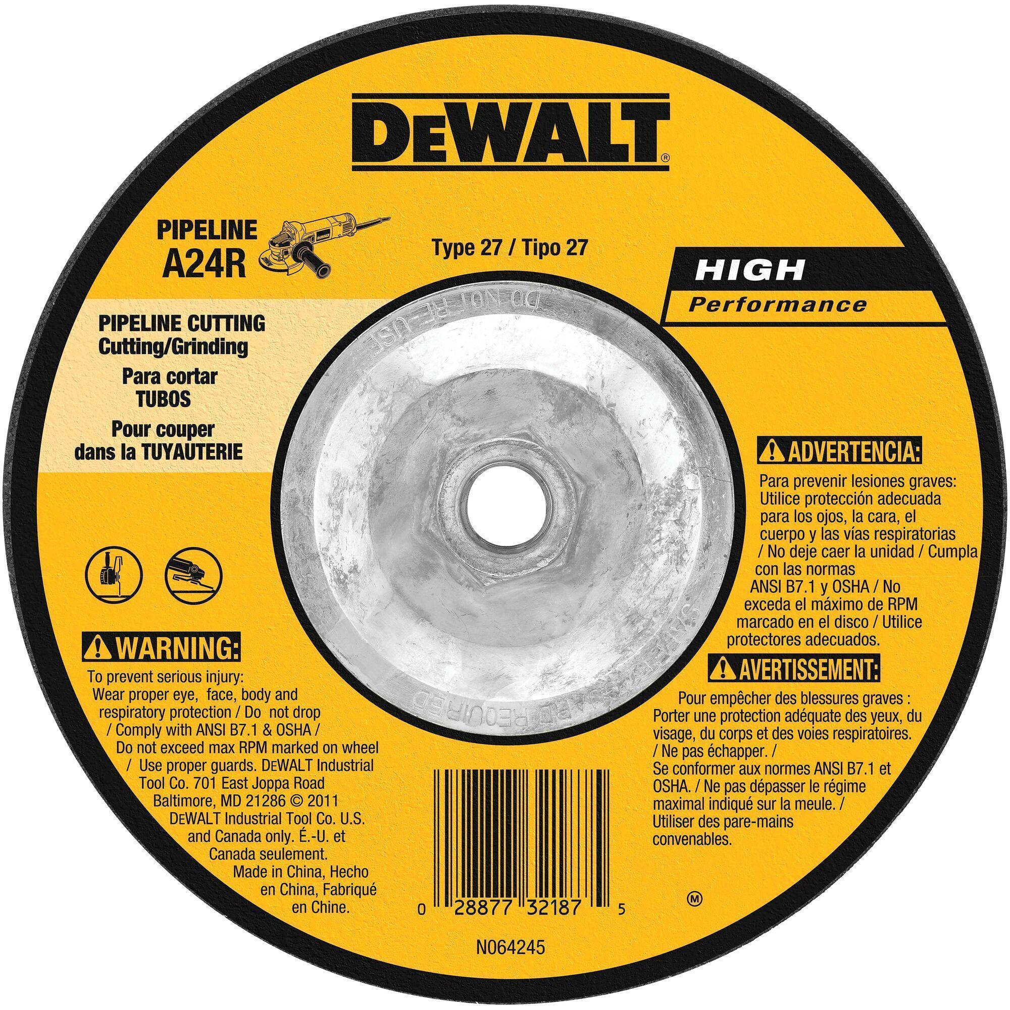 DeWALT® High Performance™ Guaranteed Tough® DW8438 Flat Depressed Center Grinding Wheel, 6 in Dia x 1/8 in THK, 24 Grit, Aluminum Oxide Abrasive