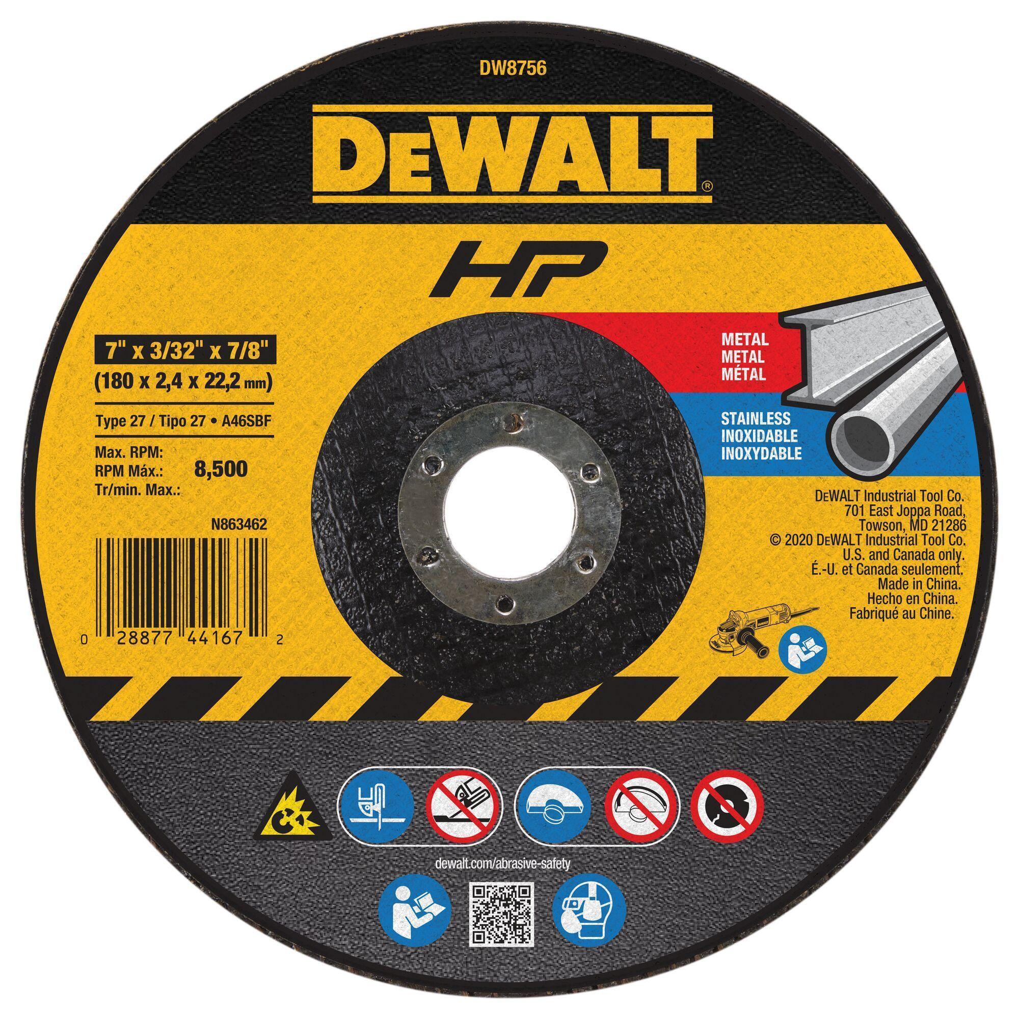 DeWALT® High Performance™ Guaranteed Tough® DW8756 Flat Depressed Center Cutting Wheel, 7 in Dia x 3/32 in THK, 7/8 in Center Hole, 24 Grit, Aluminum Oxide Abrasive