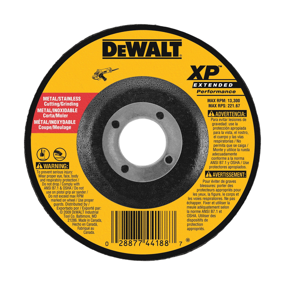DeWALT® XP™ DW8818 Depressed Center Wheel, 6 in Dia x 1/8 in THK, 7/8 in Center Hole, Z24R Grit, Zirconia Alumina Abrasive
