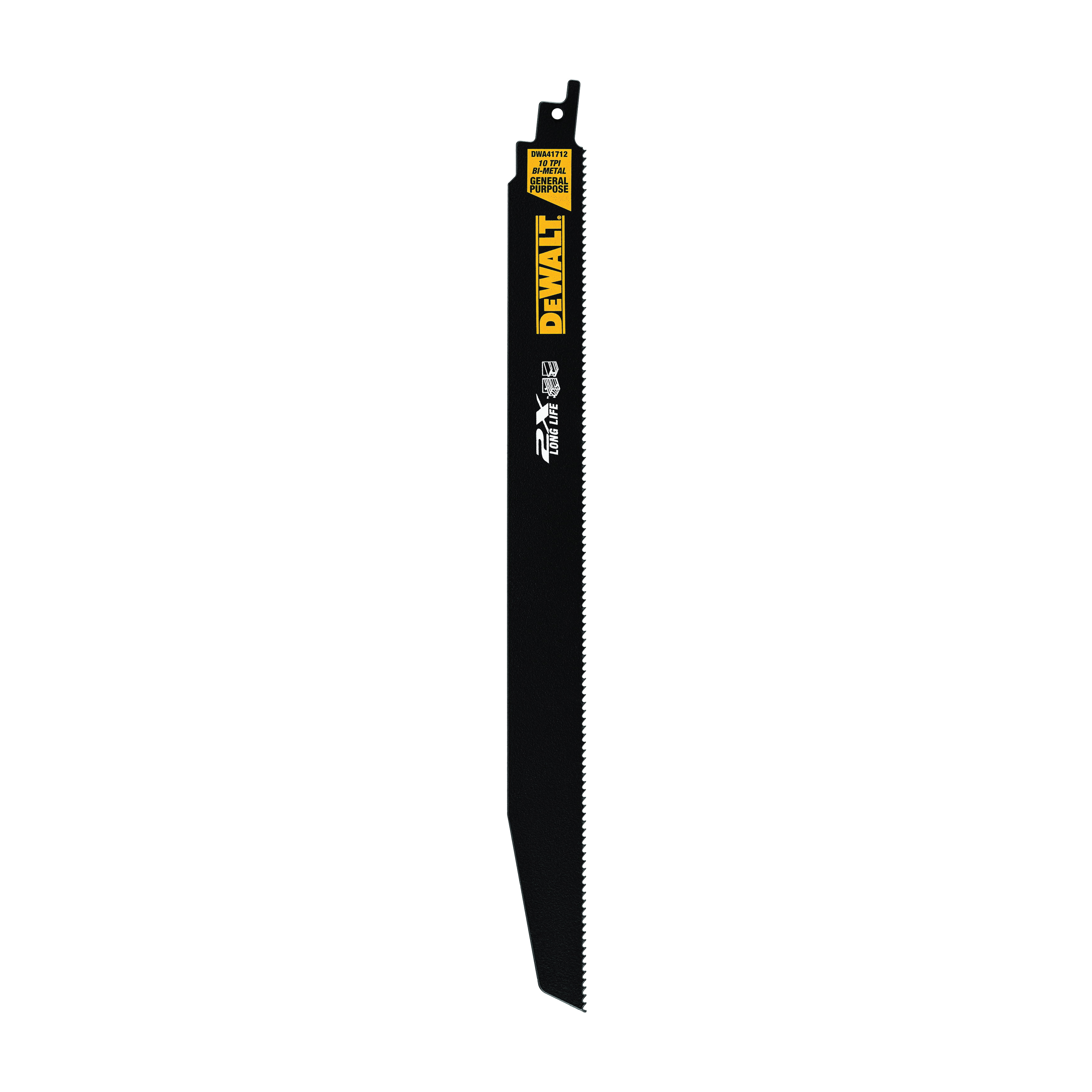 DeWALT® DWA41712B General Purpose Straight Back Reciprocating Saw Blade, 12 in L x 1 in W, 10, HSS Body, Universal/Toothed Edge Tang