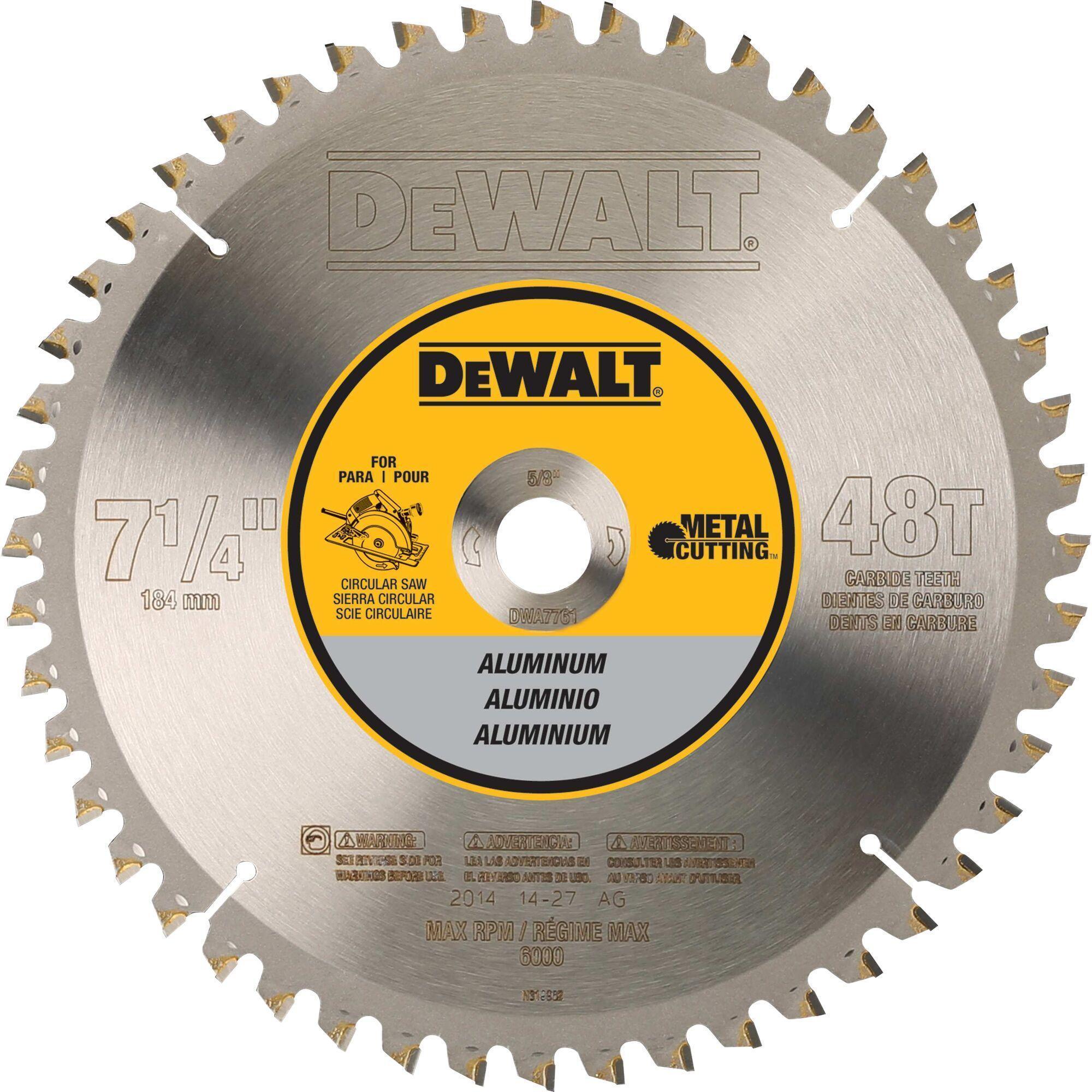 DeWALT® DWA7761 General Purpose Heavy Duty Circular Saw Blade, 7-1/4 in Dia x 0.063 in THK, 5/8 in Arbor, Steel Blade, 48 Teeth