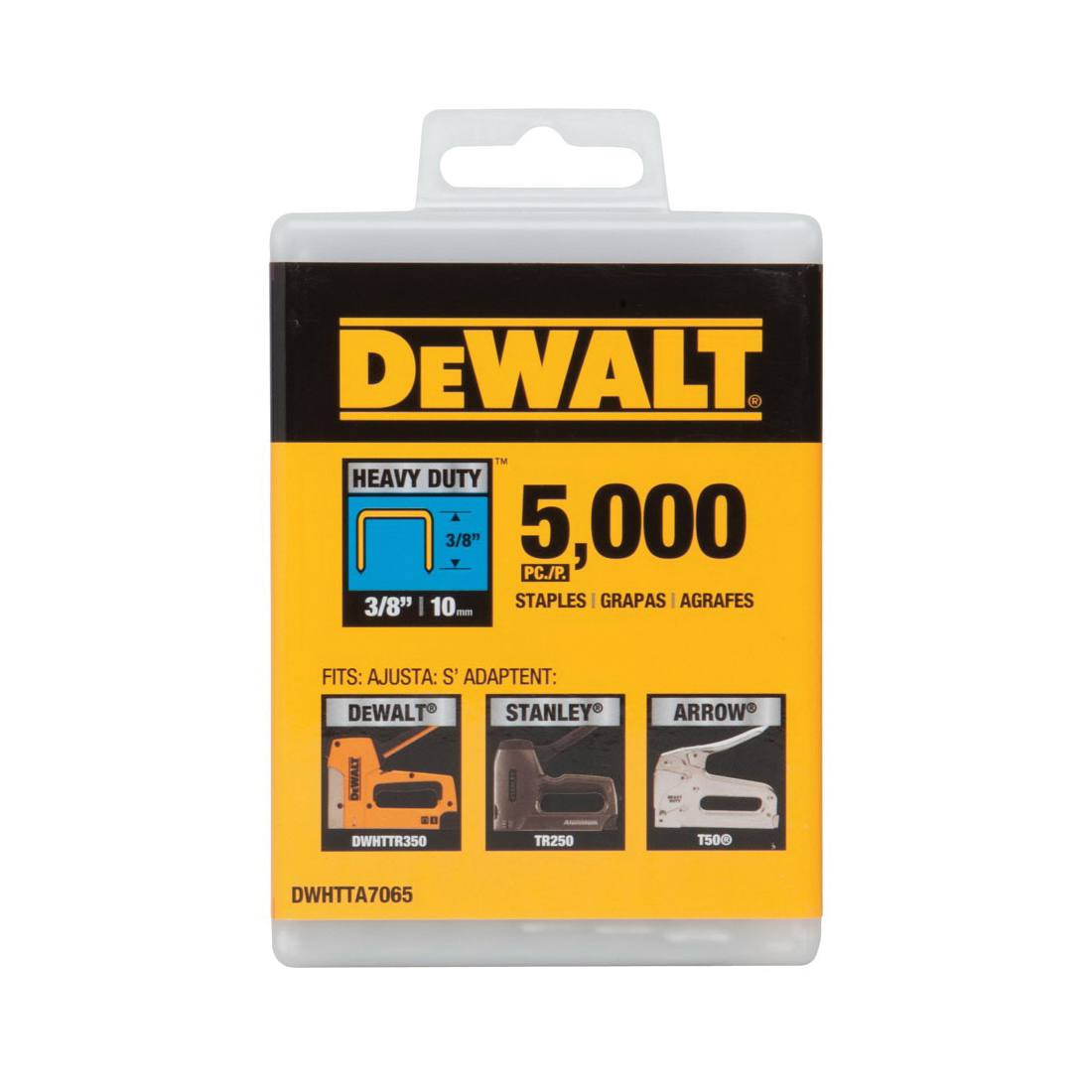 DeWALT® DWHTTA7065 Heavy Duty Narrow Crown Staples, 3/8 in L Leg, 27/64 in W Crown, Steel