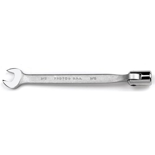 Proto® TorquePlus™ J1270-18 Flex Head Combination Wrench, Imperial, 9/16 in, 12 Points, 15 deg Offset, 8-5/8 in OAL, Alloy Steel, Satin, ASME B107.100