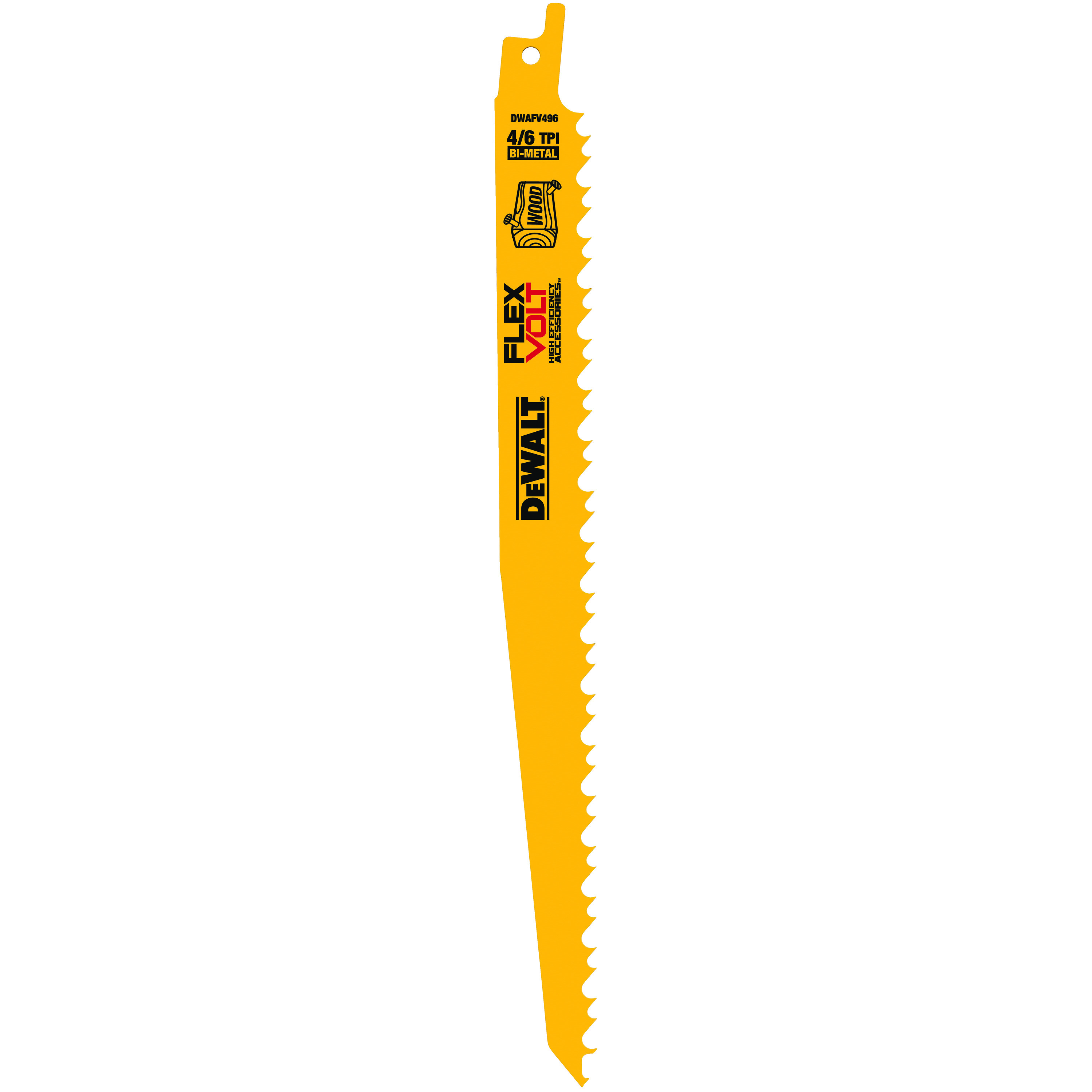 DeWALT® FLEXVOLT™ DWAFV496 FLEXVOLT™ General Purpose Tapered Back Reciprocating Saw Blade, 9 in L x 3/4 in W, 6 TPI, Bi-Metal Body