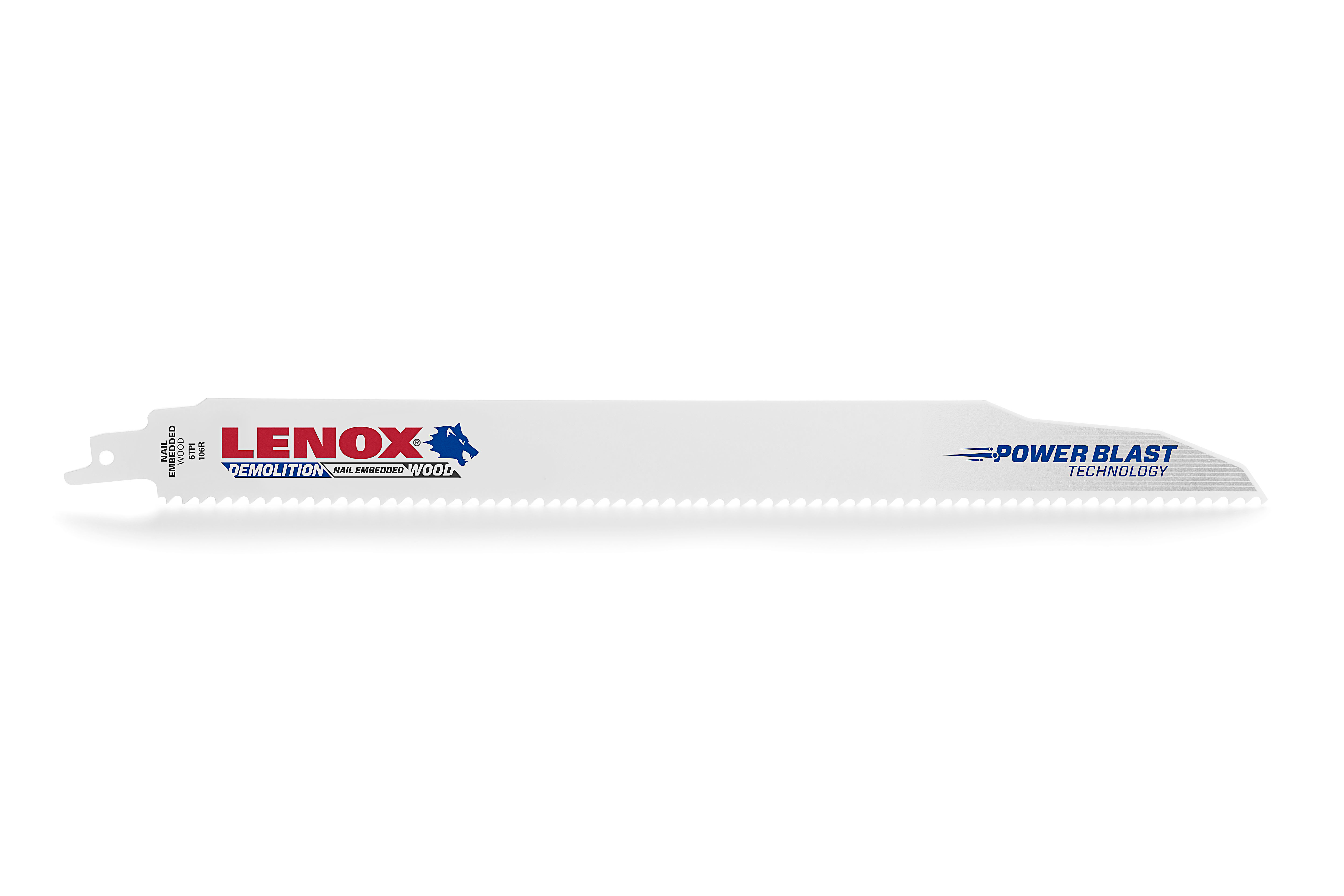 Lenox® 20373106R5 Shatter-Resistant Reciprocating Saw Blade, 12 in L x 7/8 in W, 6 TPI, Steel Body, Universal/Toothed Edge Tang