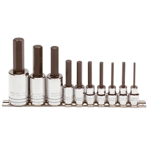 Proto® J4900AC Socket Bit Set, 1/8 to 5/8 in Hex, 3/8 in, 1/2 in Drive, 10 Pieces, Polished Chrome