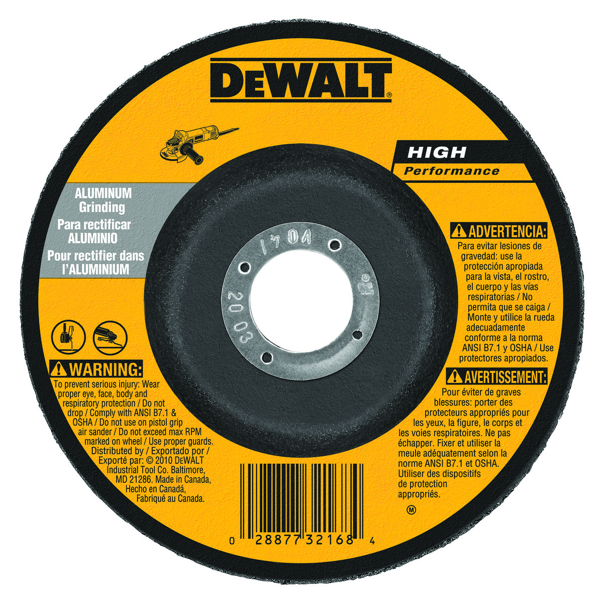 DeWALT® High Performance™ Guaranteed Tough® DW8400 Flat Depressed Center Grinding Wheel, 4 in Dia x 1/4 in THK, 5/8 in Center Hole, 30 Grit, Aluminum Oxide Abrasive