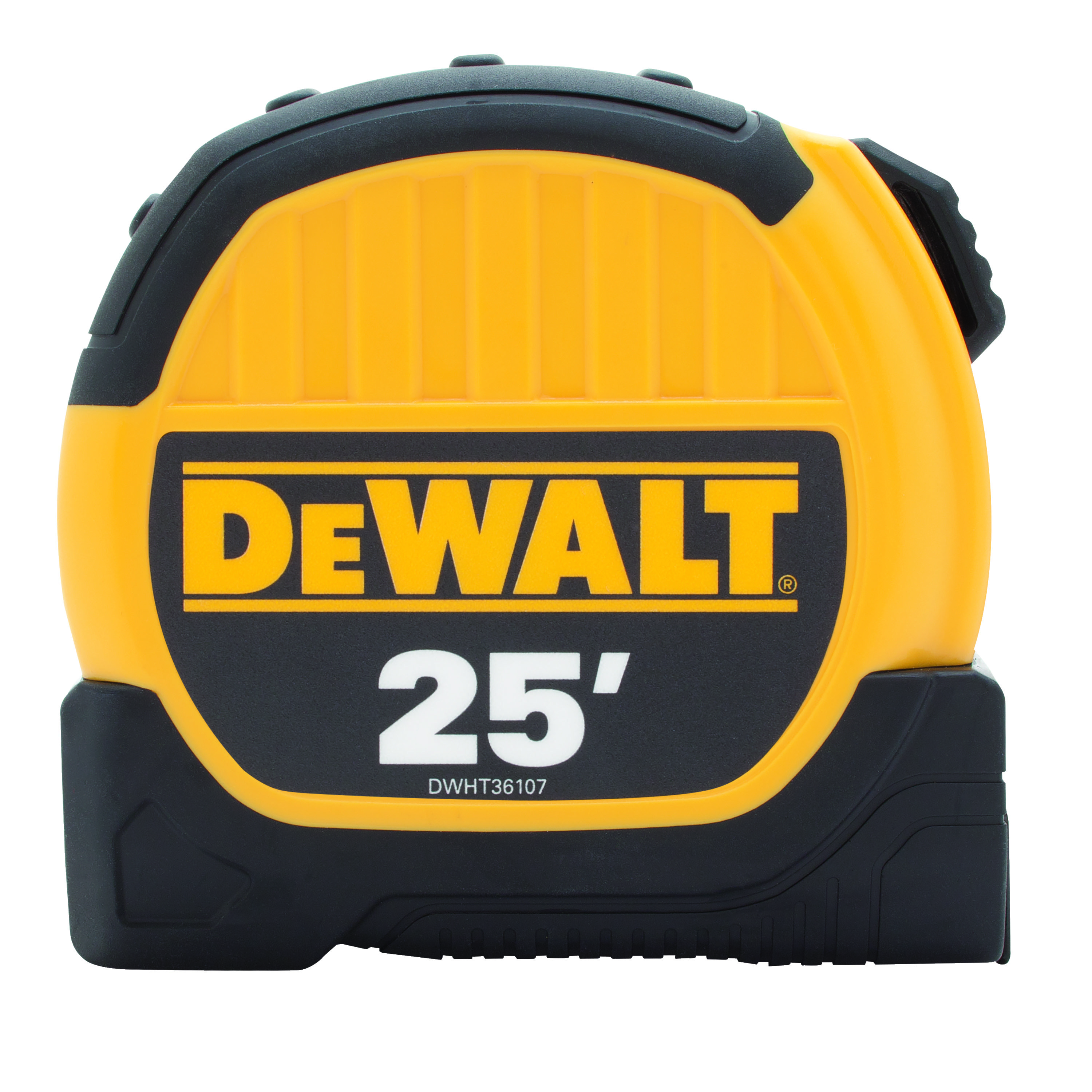 DeWALT® DWHT36107 Short Measuring Tape With Belt Clip, 25 ft L x 1-1/8 in W Blade, Steel, Imperial, 1/16 in