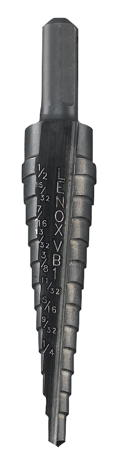 Lenox® Vari-Bit® 30881VB1 Step Drill Bit, 1/8 in Dia Min Hole, 1/2 in Dia Max Hole, 13 Steps, HSS, 13 Hole Sizes, 1/4 in Shank