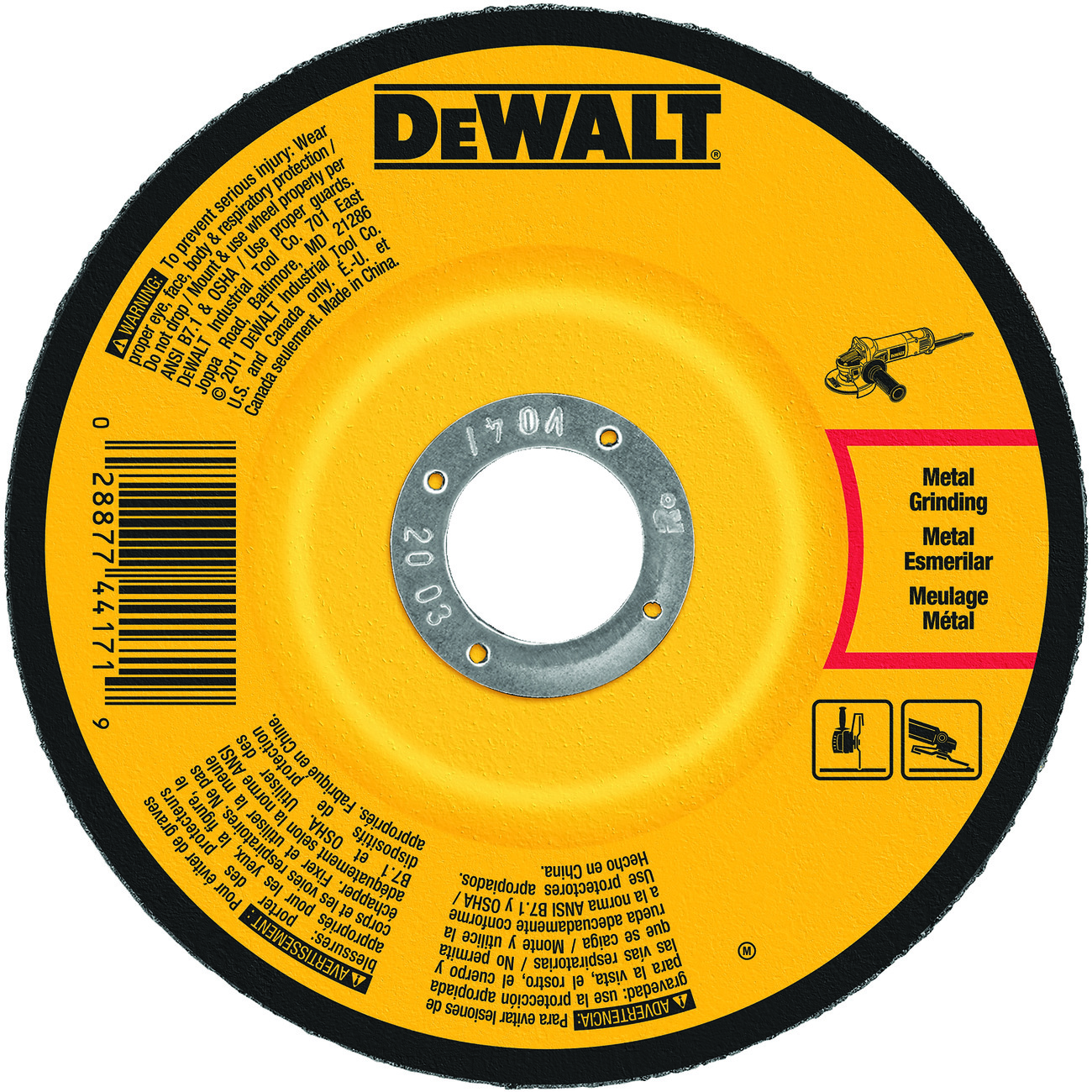DeWALT® High Performance™ Guaranteed Tough® DW4543 Flat Depressed Center Grinding Wheel, 5 in Dia x 1/4 in THK, 7/8 in Center Hole, 24 Grit, Aluminum Oxide Abrasive