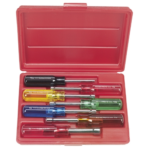 Proto® J9200H Nut Driver Set, 3/16 to 1/2 in, 7 Pieces, 6-11/16 in OAL, Steel/Plastic, Polished Chrome, ASME B107.12