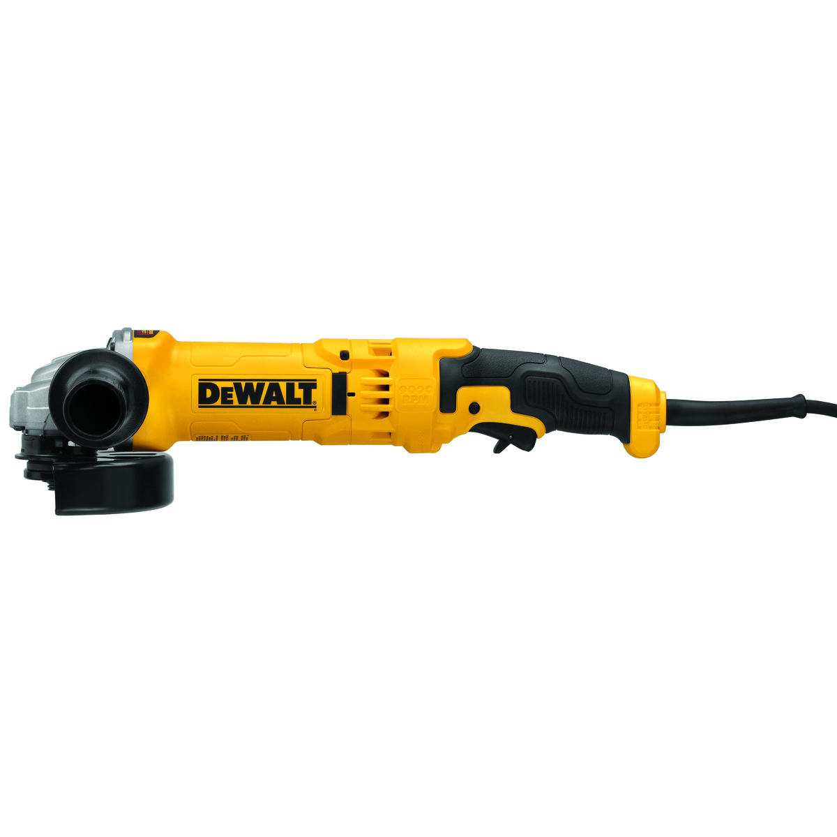 DeWALT® Guaranteed Tough® DWE43113 High Performance Angle Grinder, 4-1/2 to 5 in Dia Wheel, 5/8-11 UNC Arbor/Shank, 120 VAC, Black/Yellow, Yes, Trigger Switch