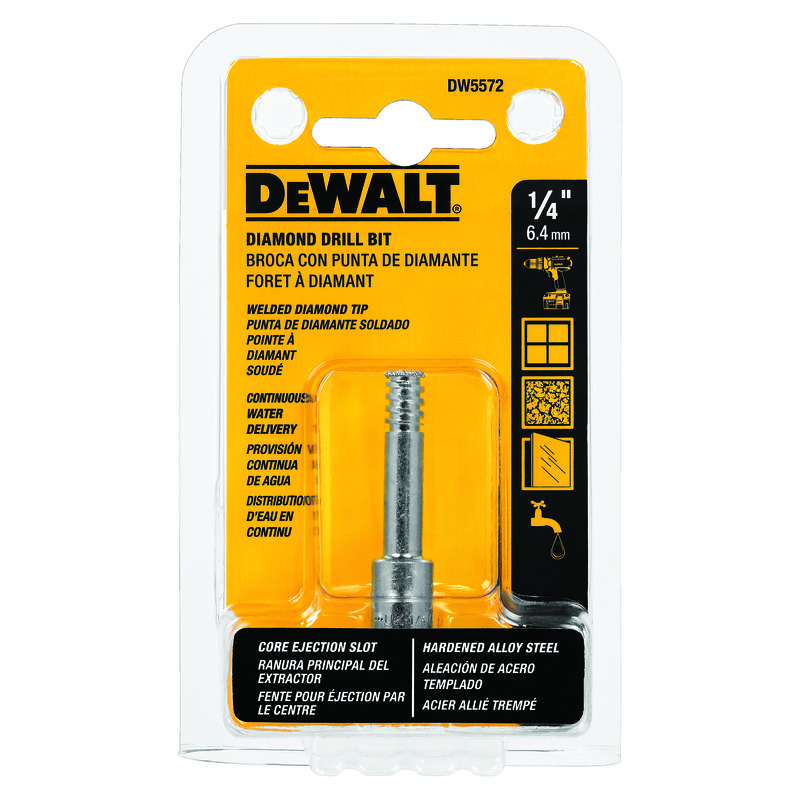 DeWALT® DW5572 Tile Drill Bit, 1/4 in Drill Bit, 3/8 in Straight Shank, 1-3/8 in D Cutting, Diamond Cutting Edge, 2-1/4 in OAL
