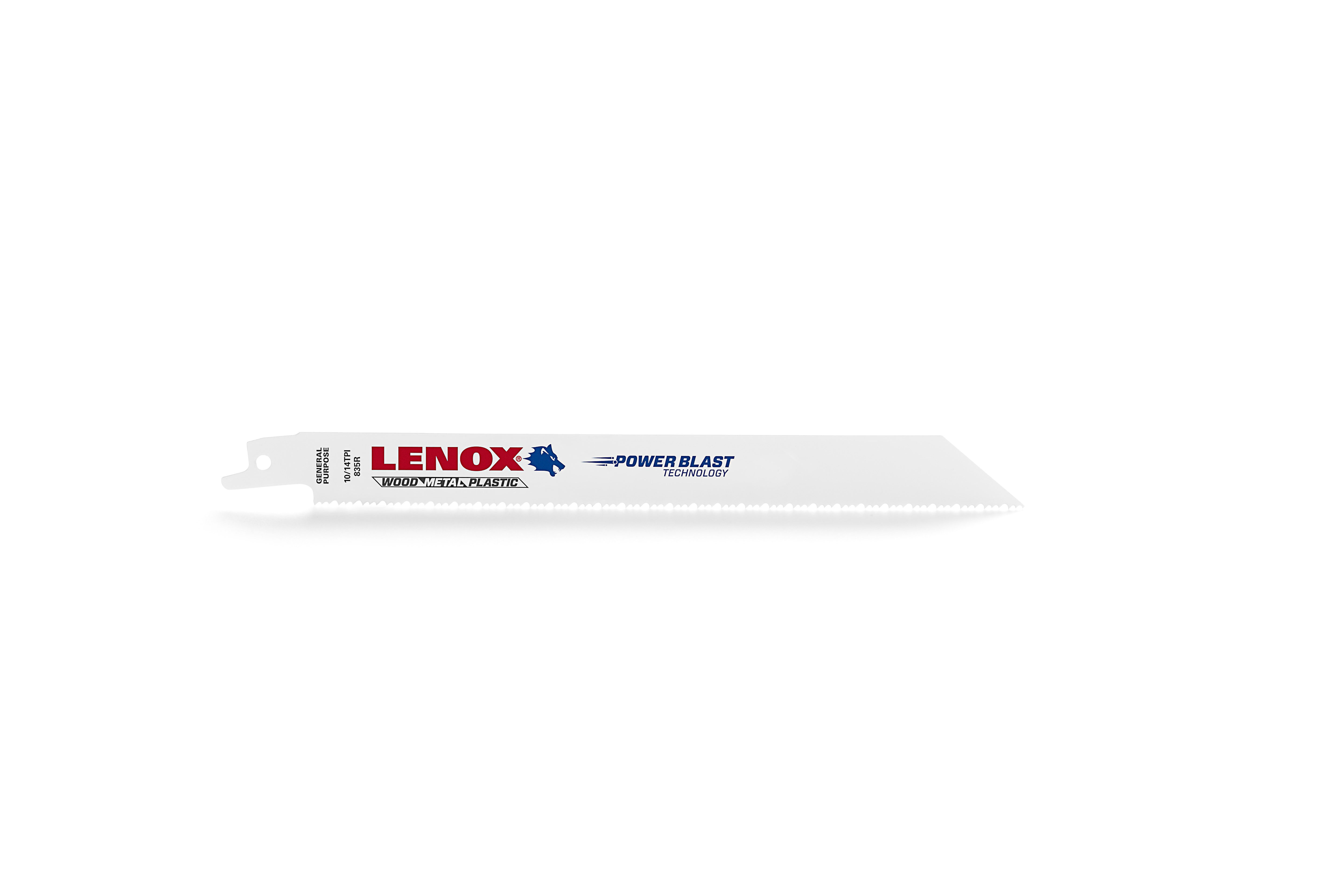 Lenox® 12130835R General Purpose Shatter-Resistant Reciprocating Saw Blade, 8 in L x 3/4 in W, 10/14 TPI, Steel Body, Universal/Toothed Edge Tang