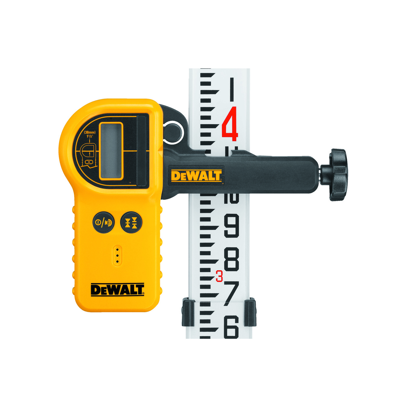 DeWALT® DW0772 Digital Laser Detector With Heavy Duty Clamp, For Use With All Rotary Lasers, +/- 1/8 in Accuracy, Plastic, Black/Yellow
