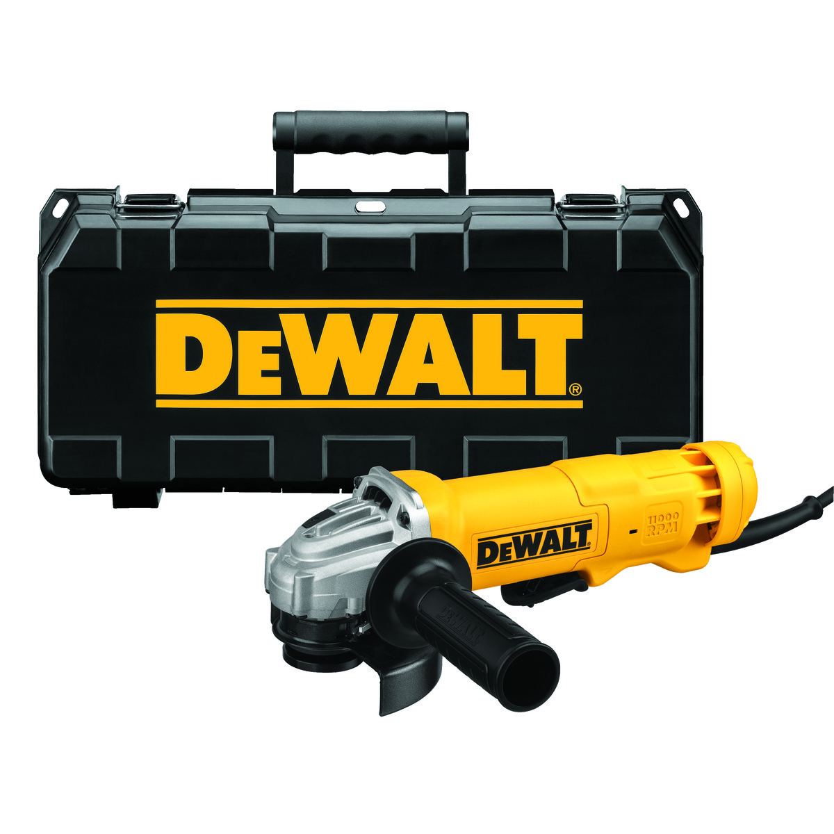DeWALT® DWE402K Low Profile Small Electric Angle Grinder Kit, 4-1/2 in Dia Wheel, 5/8-11 UNC Arbor/Shank, 120 VAC, For Wheel: Quick-Change™, Black/Yellow, Yes, Paddle Switch