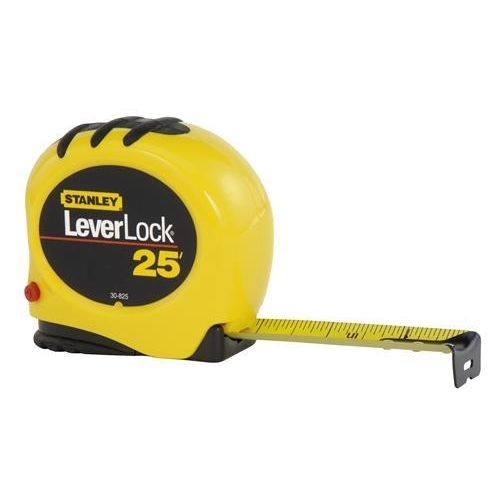 Stanley® LeverLock® 30-825 Tape Rule With Belt Clip, 25 ft L x 1 in W Blade, Steel Blade, Imperial Measuring System