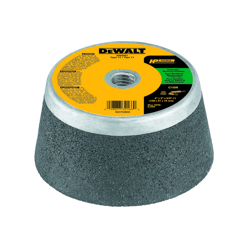 DeWALT® High Performance™ Guaranteed Tough® DW4961 Surface Grinding Cup Wheel, 4 in Dia x 2 in THK, 16 Grit, Silicon Carbide Abrasive