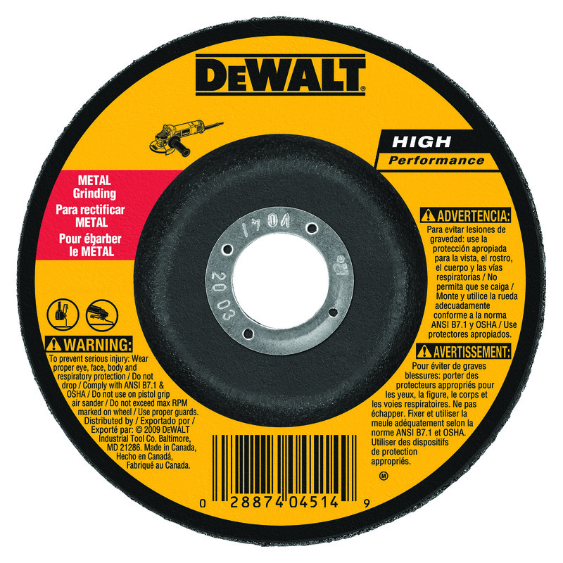 DeWALT® High Performance™ Guaranteed Tough® DW4949 Flat Depressed Center Grinding Wheel, 9 in Dia x 1/4 in THK, 7/8 in Center Hole, 24 Grit, Aluminum Oxide Abrasive