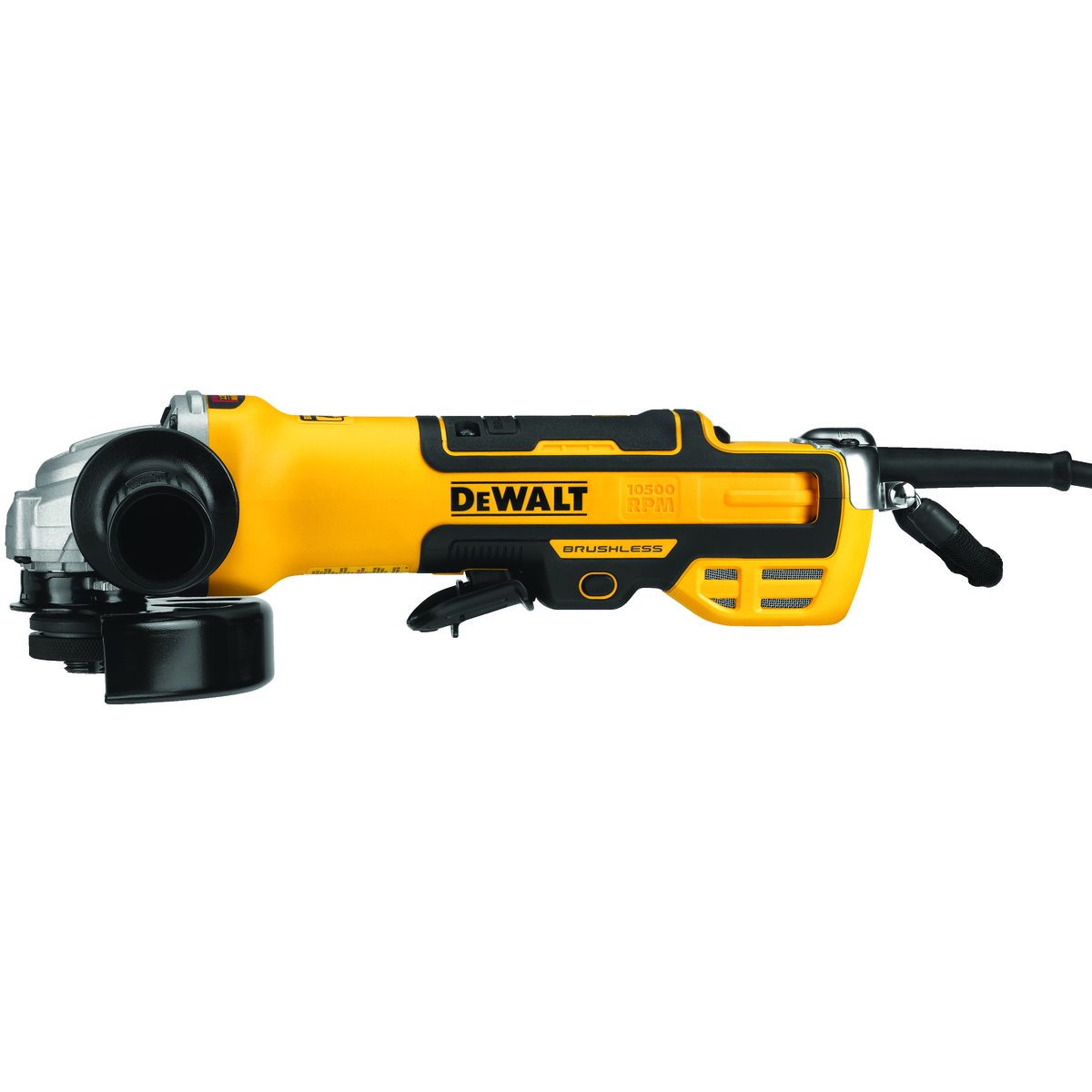 DeWALT® DWE43214NVS Brushless Corded Small Angle Grinder With Kickback Brake, No Lock and Variable Speed, 5 in Dia Wheel, 5/8-11 Arbor/Shank, 120 VAC, Black/Yellow, No Lock Paddle/Trigger Switch
