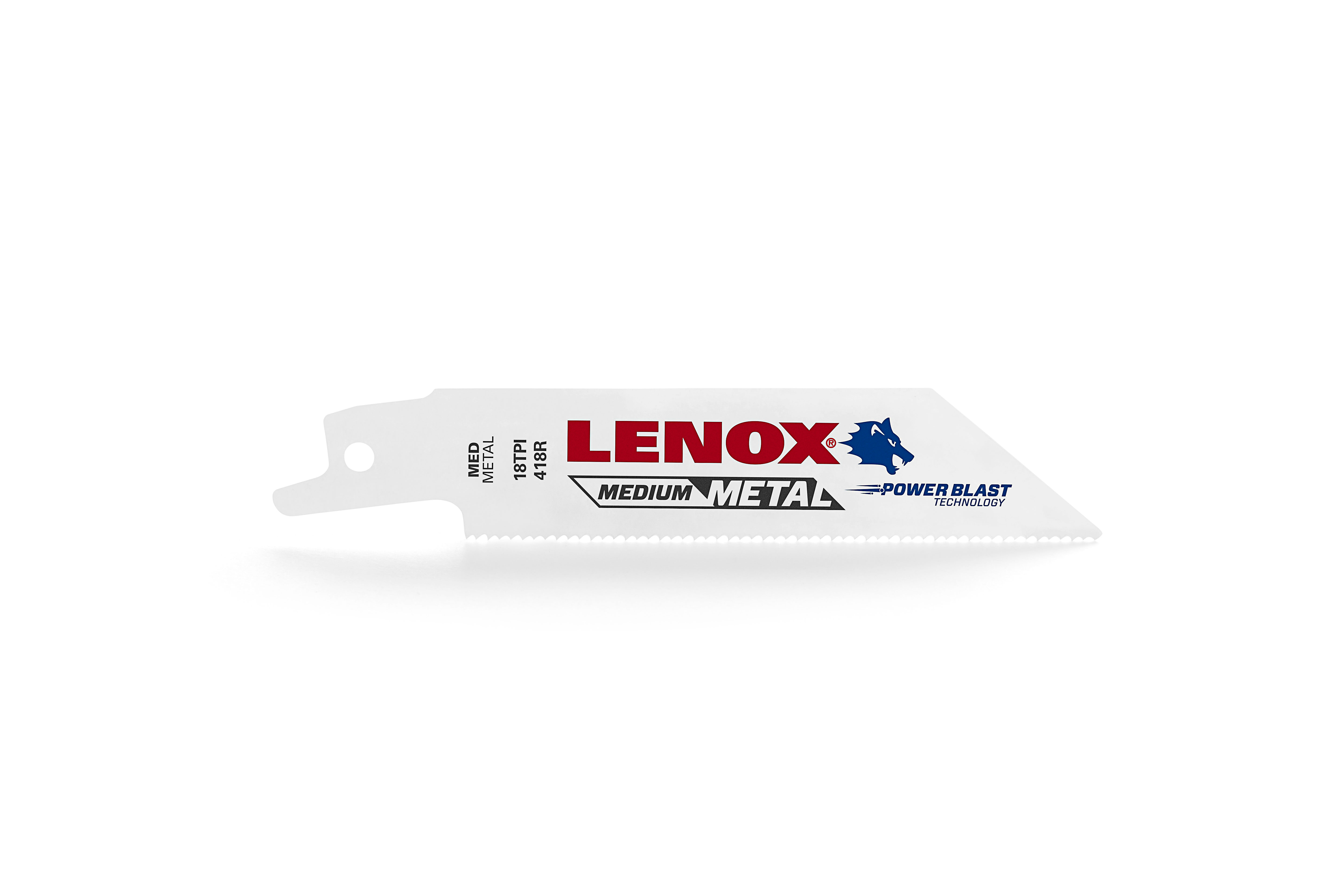 Lenox® 20489B418R Angled Tip Bi-Metal Straight Back Tapered Toothed Edge Universal Shank Reciprocating Saw Blade, 4 in L x 3/4 in W, 18 TPI, Steel Body
