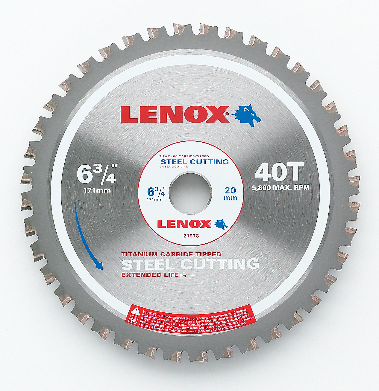 Lenox® 21878ST634040CT Circular Saw Blade, 6-3/4 in Dia x 0.19 in THK, 20 mm Arbor, 40 Teeth
