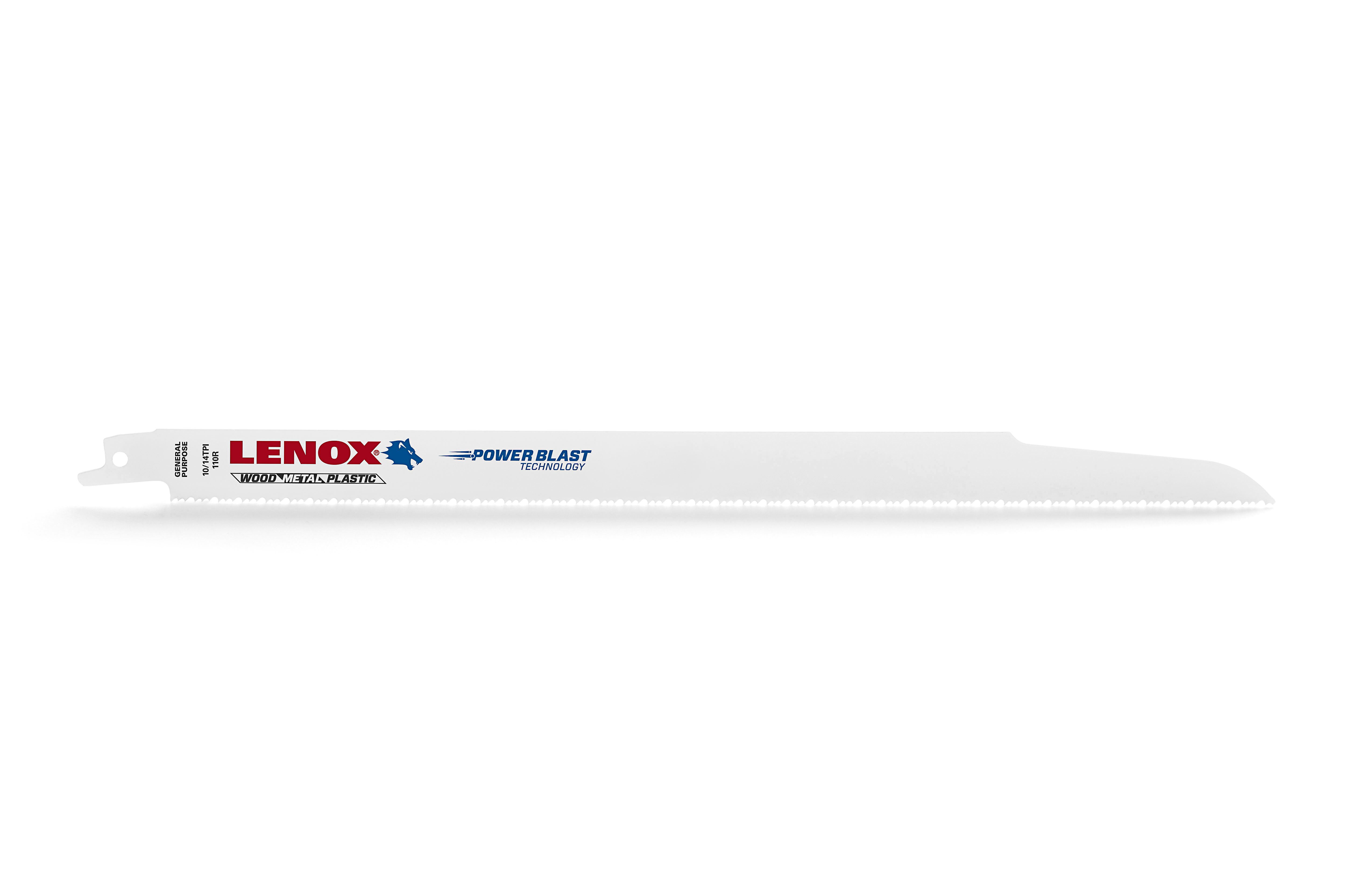 Lenox® 20491B110R General Purpose Shatter-Resistant Reciprocating Saw Blade, 12 in L x 3/4 in W, 10/14 TPI, Flexible Steel Body, Universal/Toothed Edge Tang