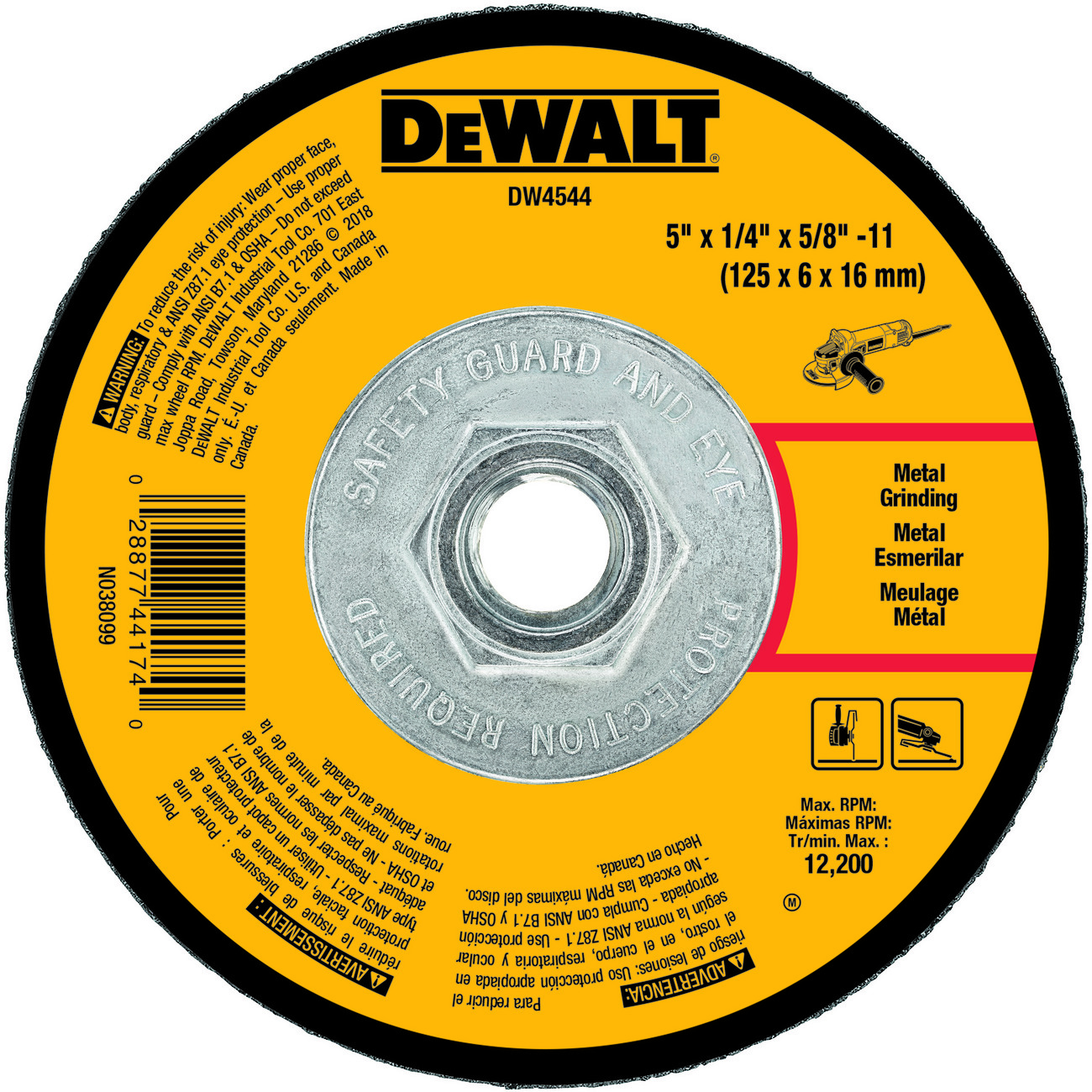 DeWALT® High Performance™ Guaranteed Tough® DW4544 Flat Depressed Center Grinding Wheel, 5 in Dia x 1/4 in THK, 24 Grit, Aluminum Oxide Abrasive