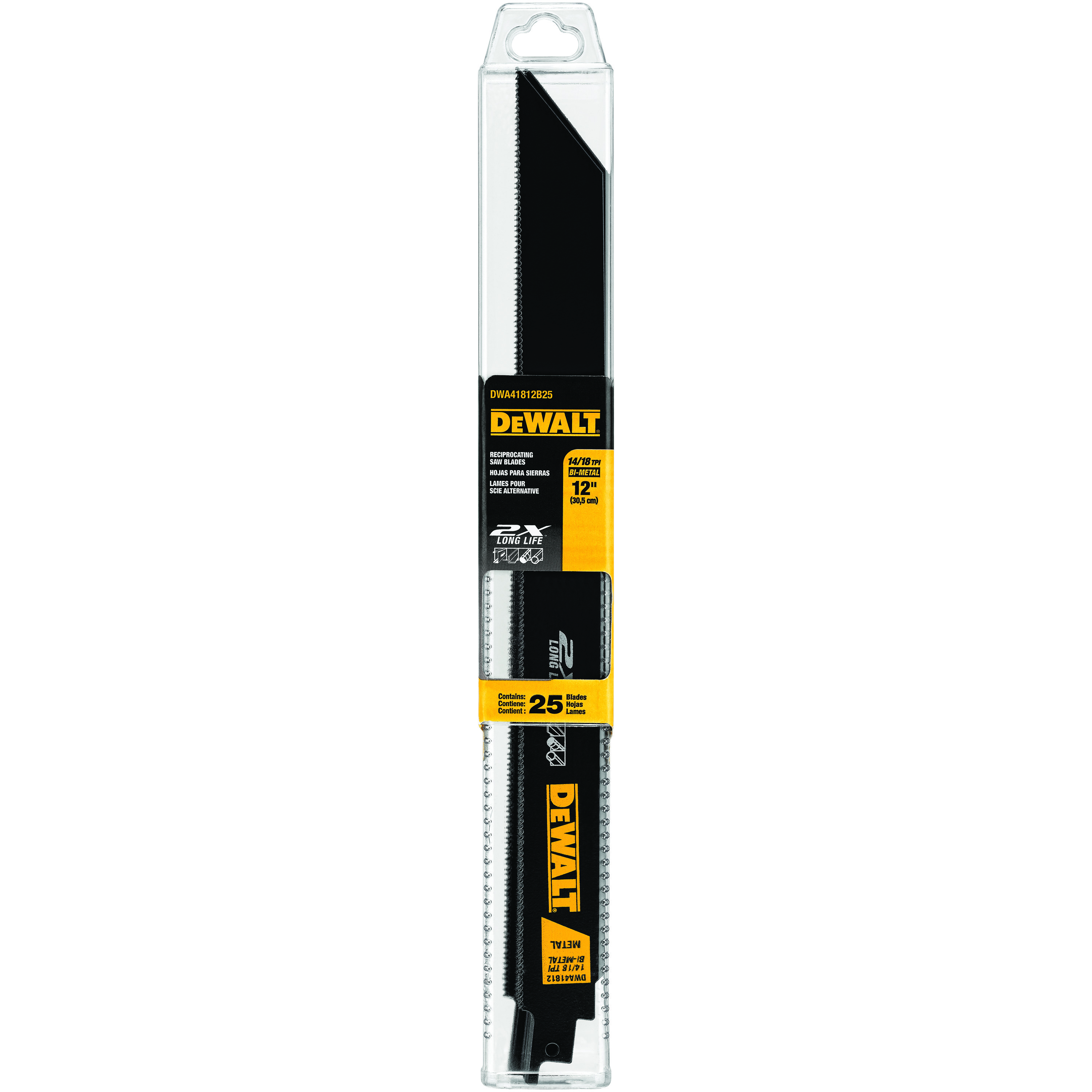 DeWALT® DWA41812B 2X™ Straight Back Reciprocating Saw Blade, 12 in L x 1 in W, 14/18 TPI, Bi-Metal Body