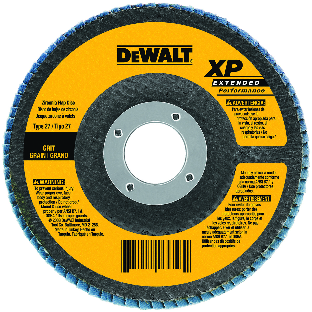 DeWALT® High Performance™ DW8330 Contaminant-Free Flap Disc, 7 in Dia Disc, 80 Grit, Medium Grade, Zirconia Alumina Abrasive, Type 29 Disc