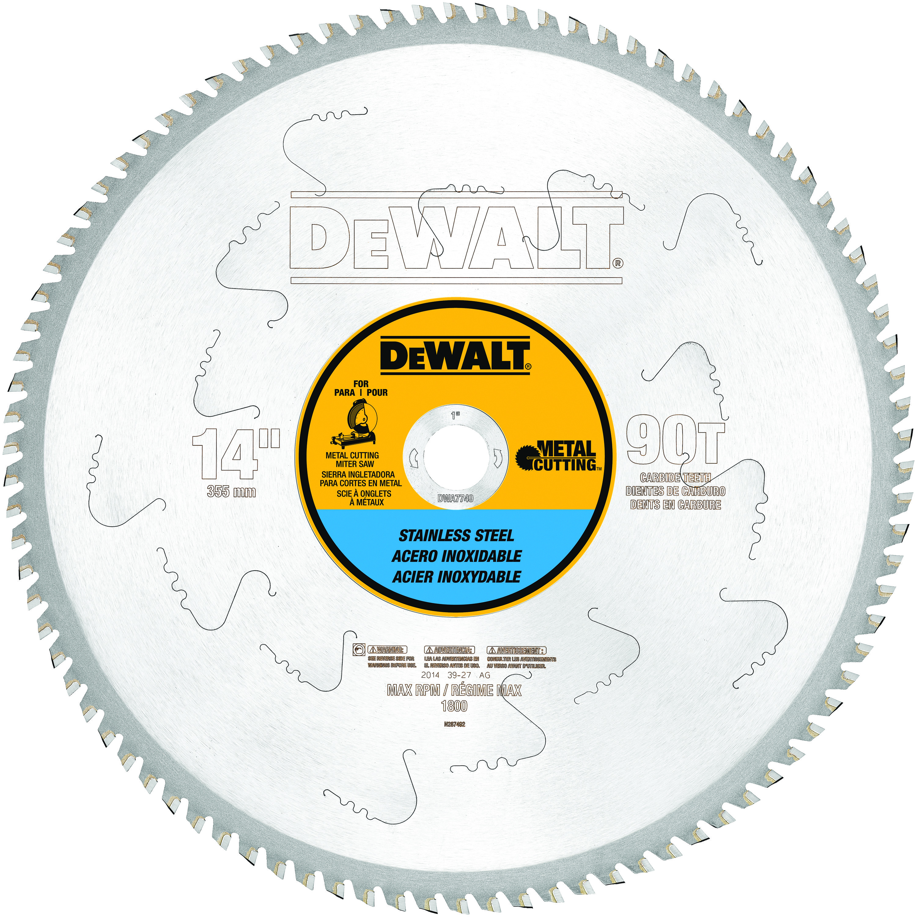 DeWALT® DWA7749 Circular Saw Blade, 14 in Dia x 0.069 in THK, 1 in Arbor, Stainless Steel Blade, 90 Teeth
