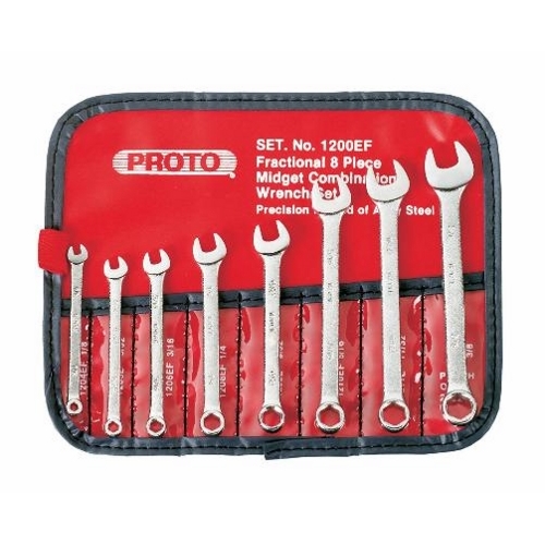 Proto® J1200EF Short Standard Length Open End Combination Wrench Set, 8 Pieces, 1/8 to 3/8 in, Satin