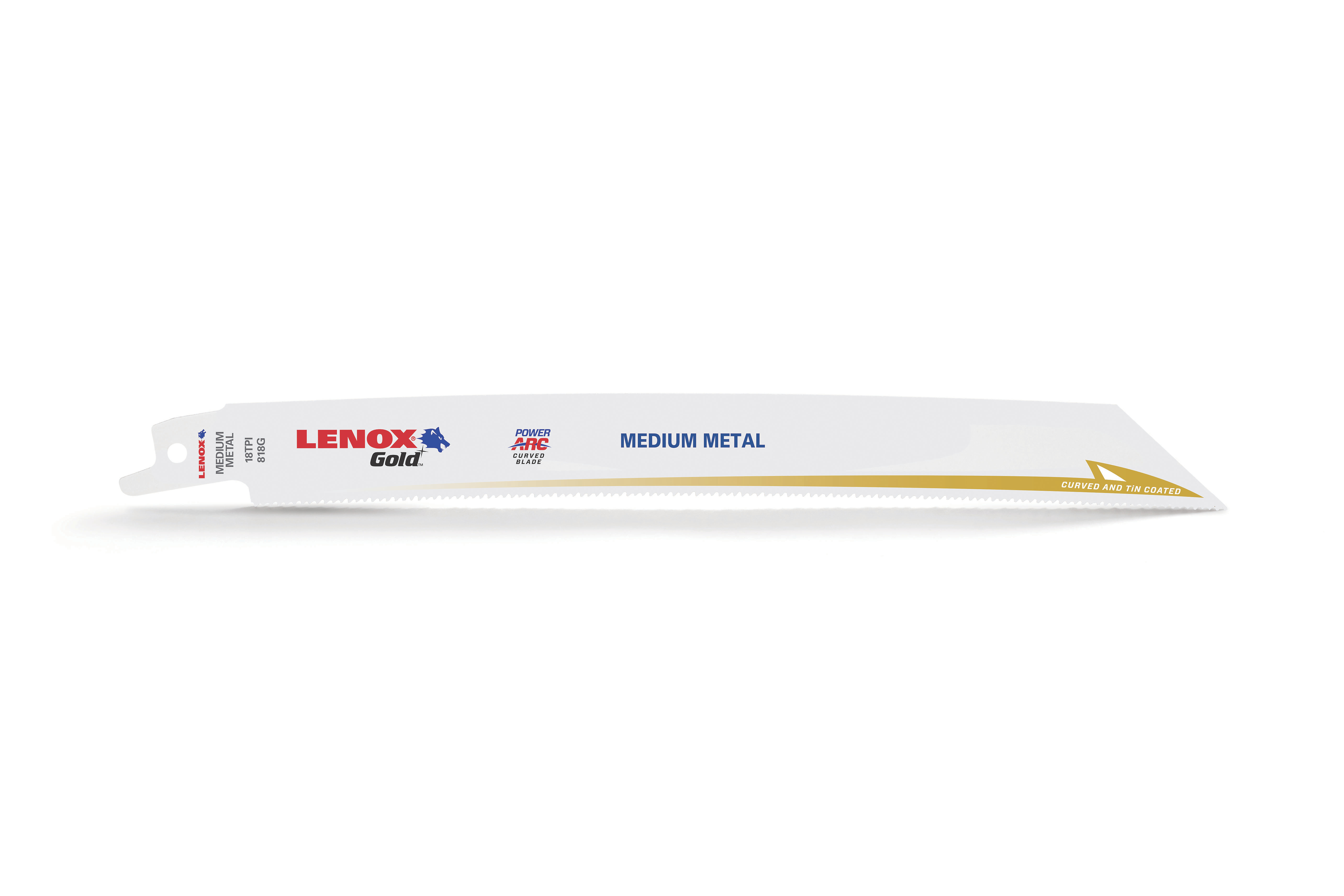 Lenox® Gold® 21084B818GR Reciprocating Saw Blade, 8 in L x 3/4 in W, 18 TPI, Steel Body, Universal/Toothed Edge Tang
