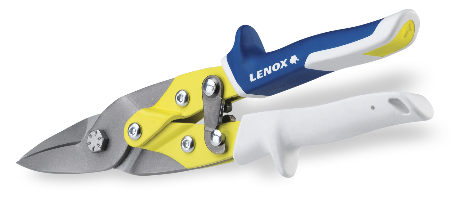 Lenox® 22103103 Aviation Snip, 18 ga Sheet Metal, 22 ga Stainless Steel Cutting, 1-5/16 in L of Cut, Straight Snip, Precision Formed HCS Blade, Plastic Handle, Comfort Grip