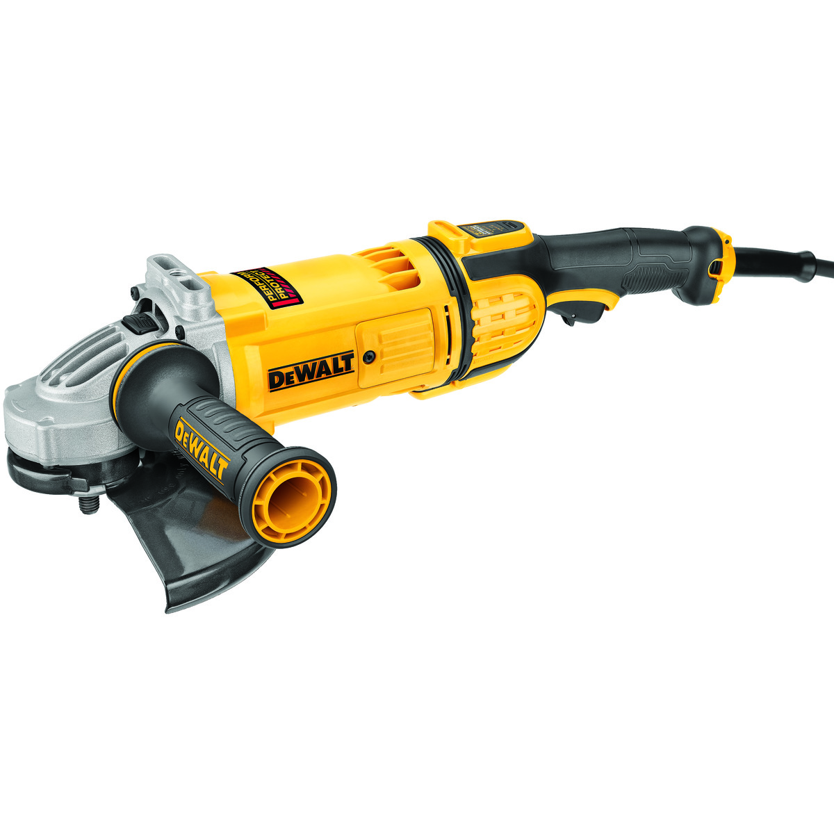 DeWALT® DWE4599N Protect™ Large Angle Grinder, 9 in Dia Wheel, 5/8-11 Arbor/Shank, 120 VAC, Yellow, Lock-Off Trigger Switch