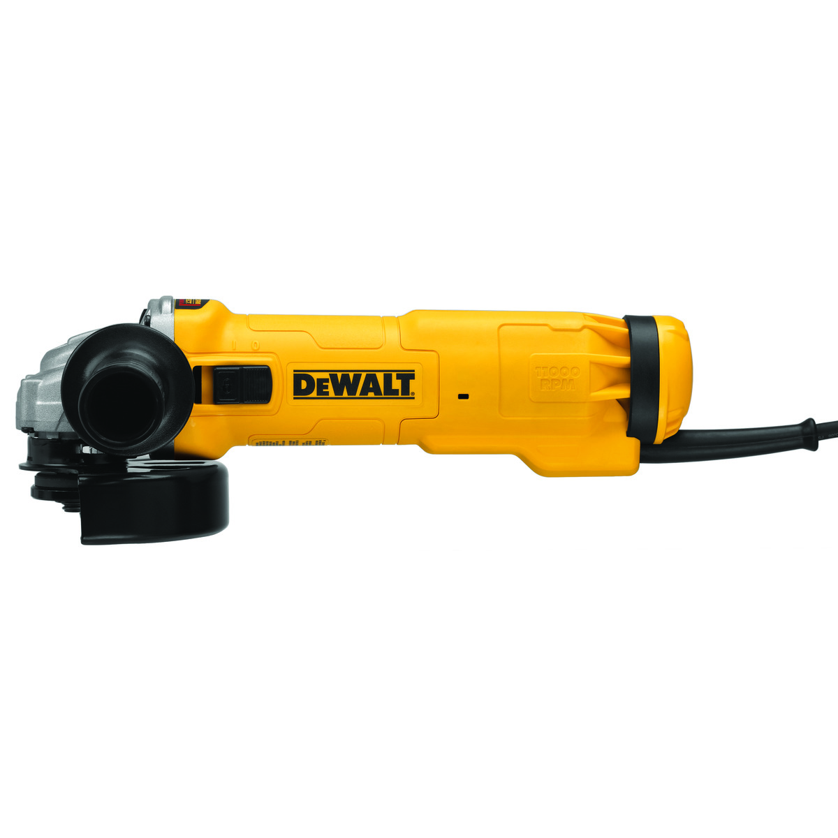 DeWALT® Guaranteed Tough® DWE43131 High Performance Angle Grinder, 4-1/2 to 5 in Dia Wheel, 5/8-11 UNC Arbor/Shank, 120 VAC, Black/Yellow, Yes, Slide Switch