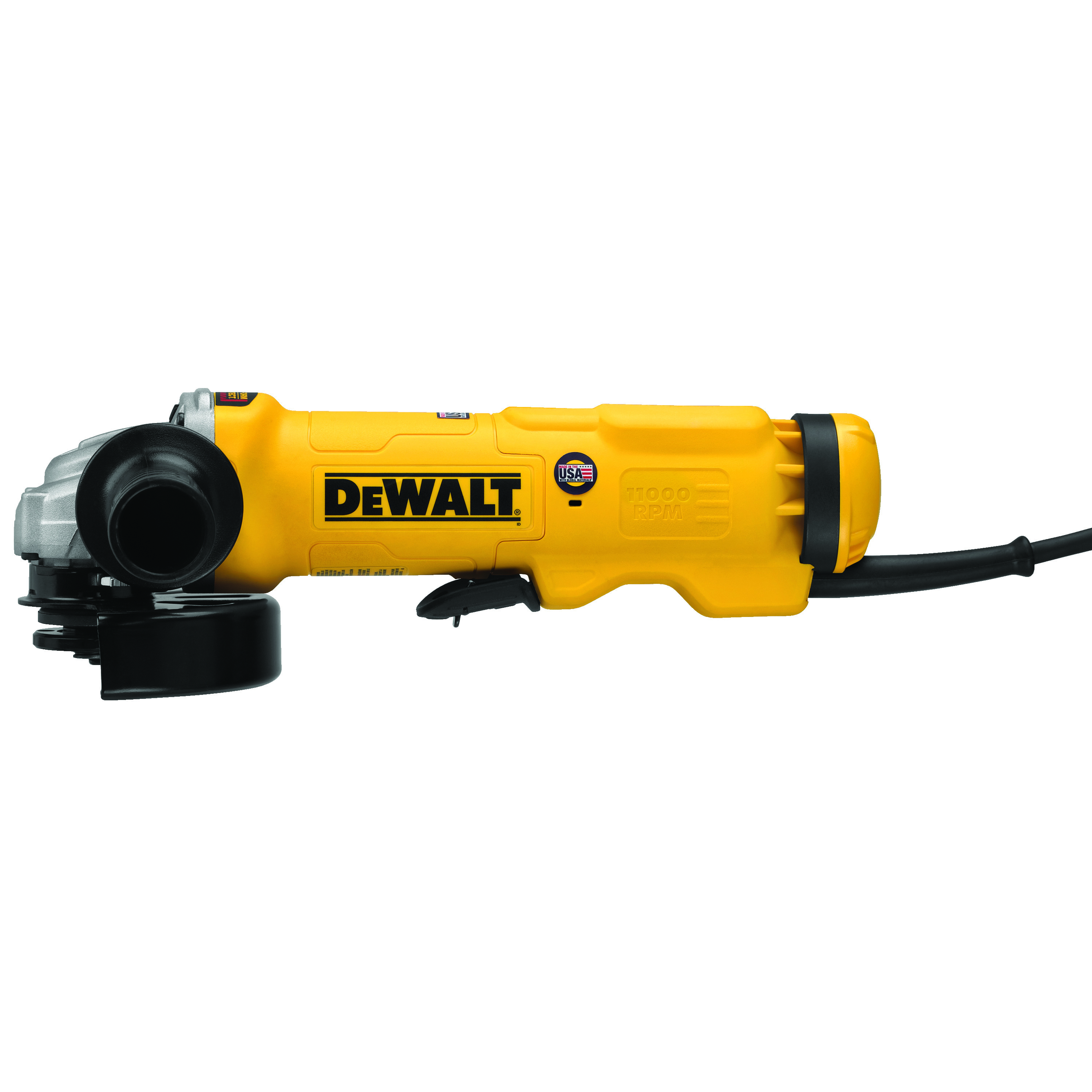 DeWALT® DWE43114N Heavy Duty High Performance Small Angle Grinder, 4-1/2 to 5 in Dia Wheel, 5/8-11 Arbor/Shank, 120 VAC, Black/Yellow, Yes, Paddle Switch