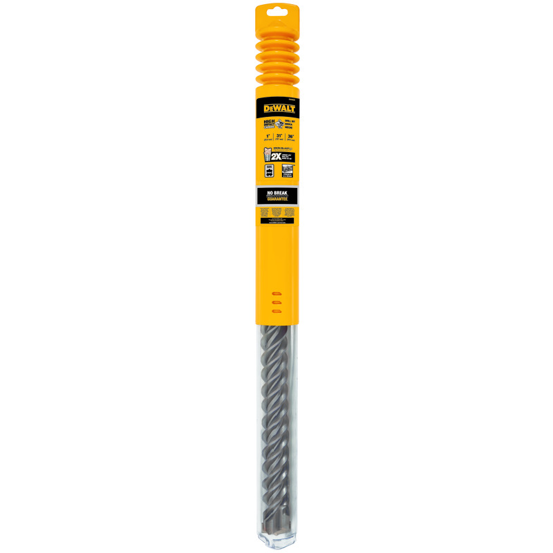 DeWALT® HIGH IMPACT CARBIDE™ DW5820 4-Cutter Hammer Drill Bit, 1 in Drill Bit, 1 in SDS-Max® Shank, 31 in D Cutting, Carbide Cutting Edge, 36 in OAL