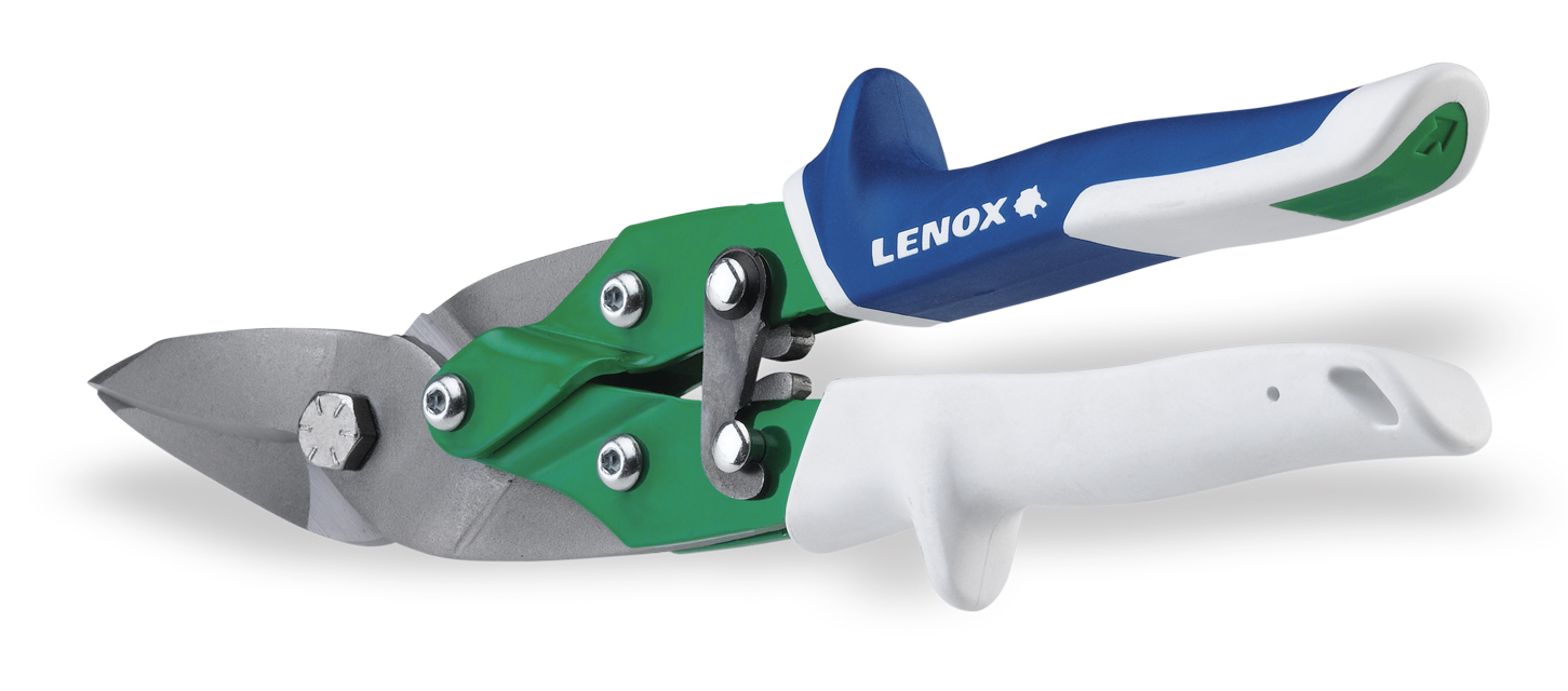 Lenox® 22102102 Aviation Snip, 18 ga Sheet Metal, 22 ga Stainless Steel Cutting, 1-5/16 in L of Cut, Right Snip, Precision Formed HCS Blade, Composite Handle