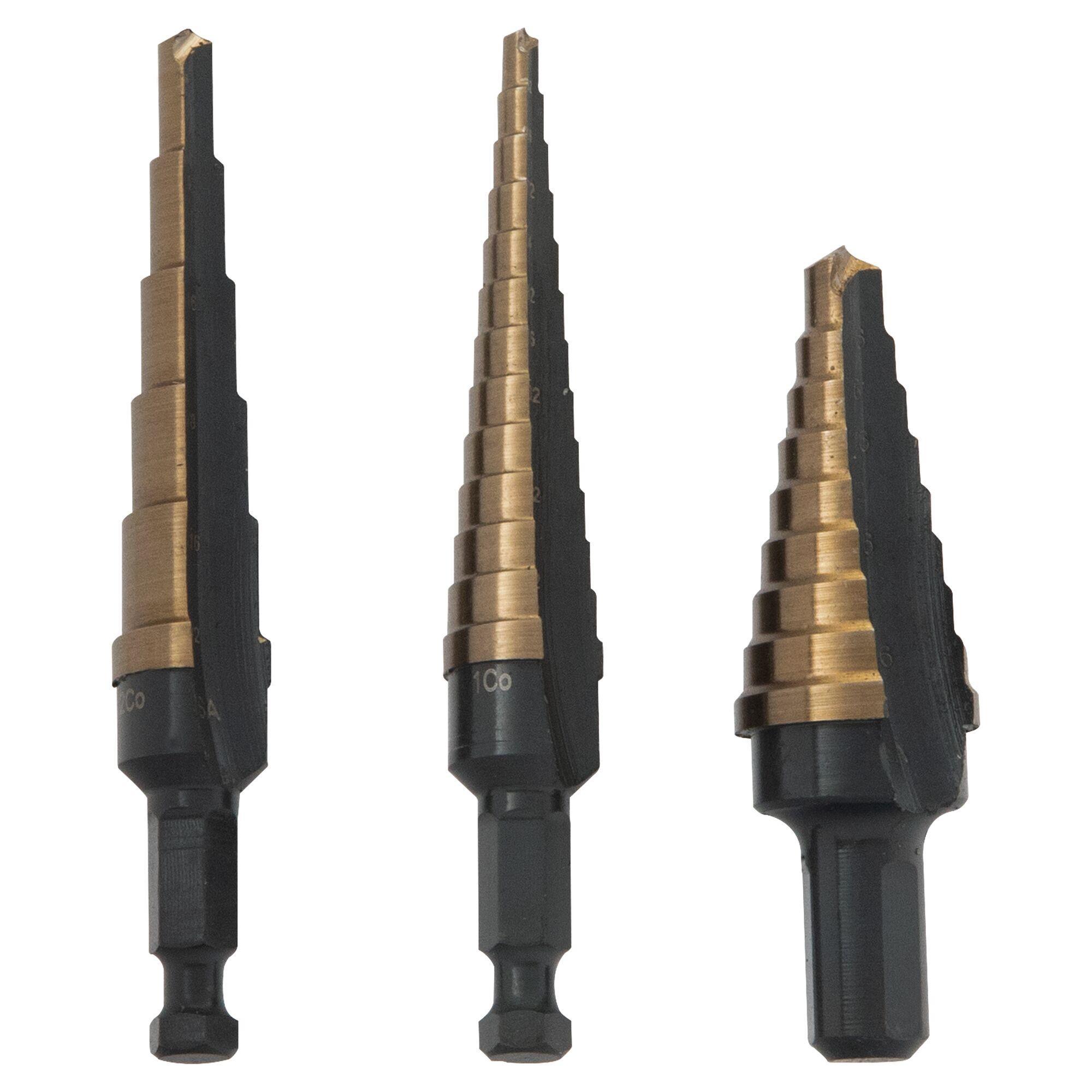 Irwin® Unibit® 10502CB General Purpose Step Drill Set, #1 Min Drill Bit, #3 Max Drill Bit, 3 Pieces, For Use With Metal Drilling, HSS