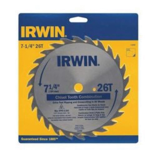 Irwin® Classic® 11040ZR Combination Circular Saw Blade, 7-1/4 in Dia x 0.047 in THK, 5/8 in Arbor, High Carbon Steel Blade, 26 Teeth