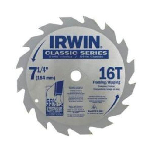 Irwin® 25030ZR Circular Saw Blade, 7-1/4 in Dia, 5/8 in Arbor, Steel Blade, 16 Teeth